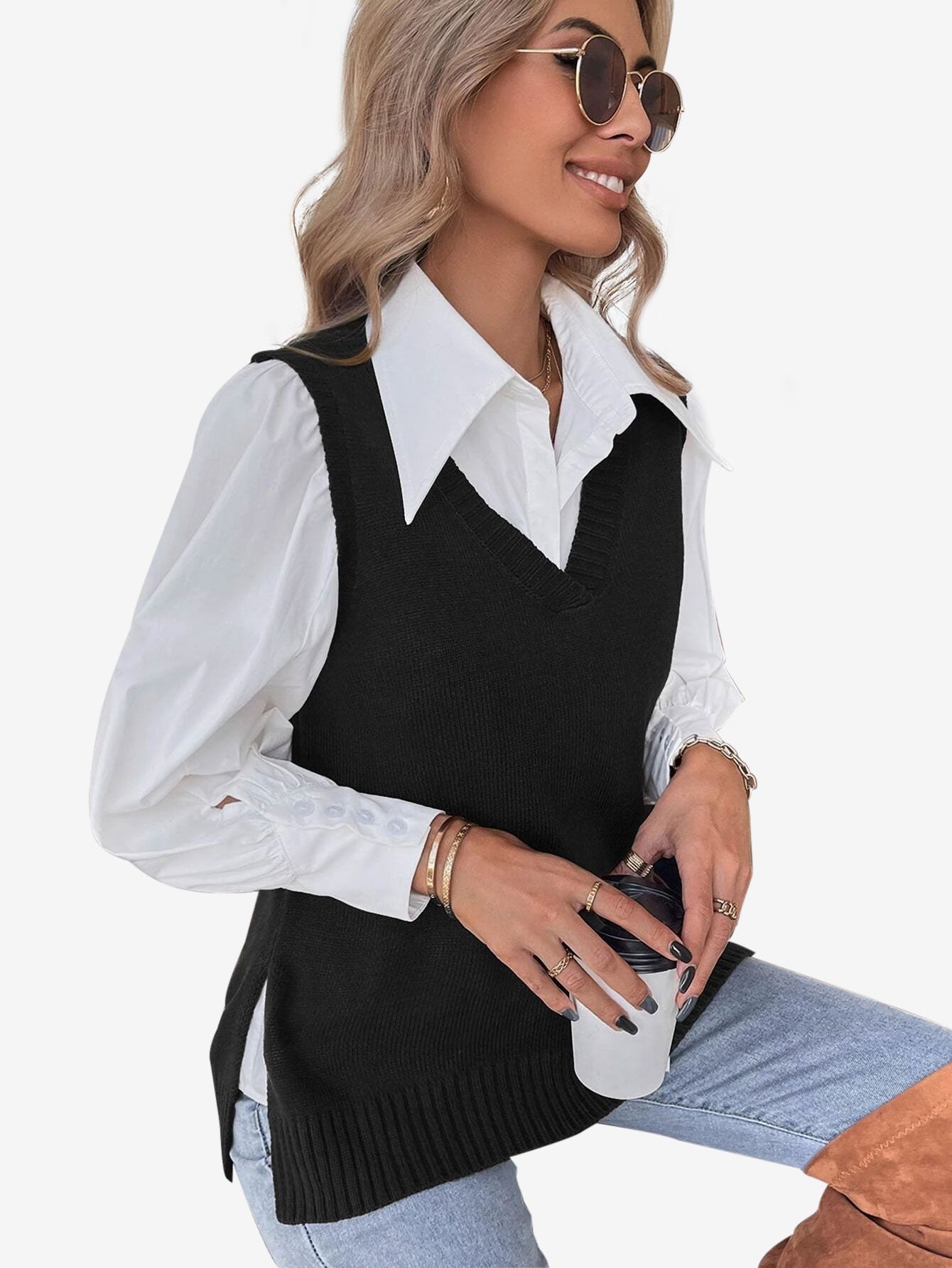 Autumn Split Hem Sweater Vest
