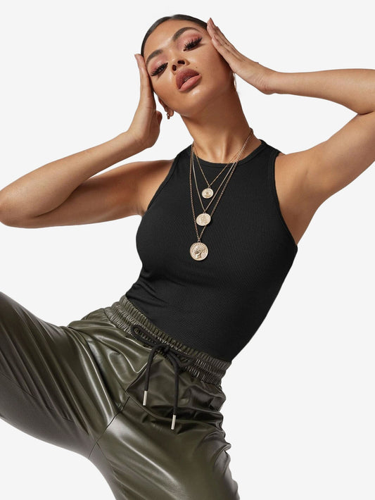 Attractive Solid Fitted Crop Tank Top