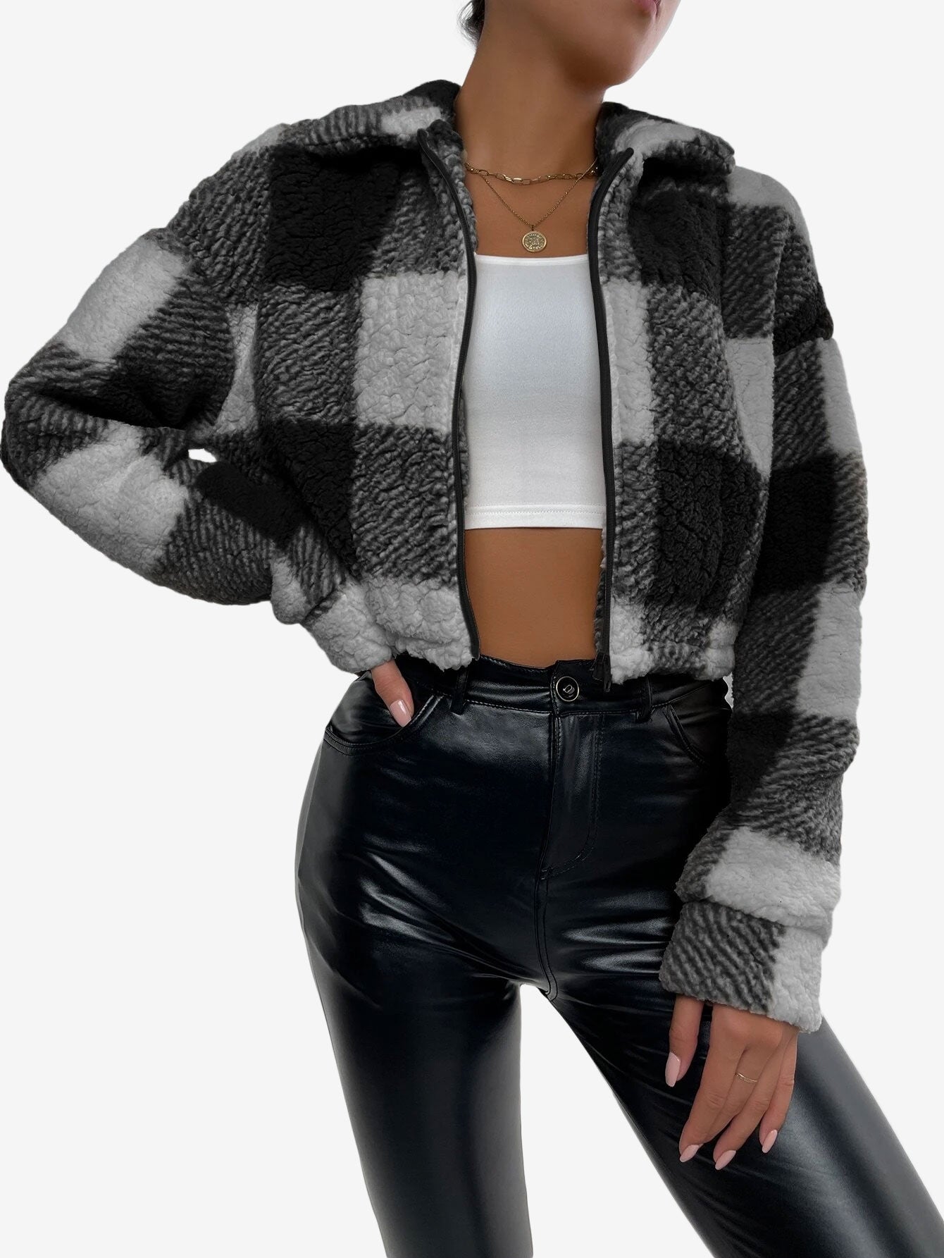 Print Drop Shoulder Zip Up Jacket