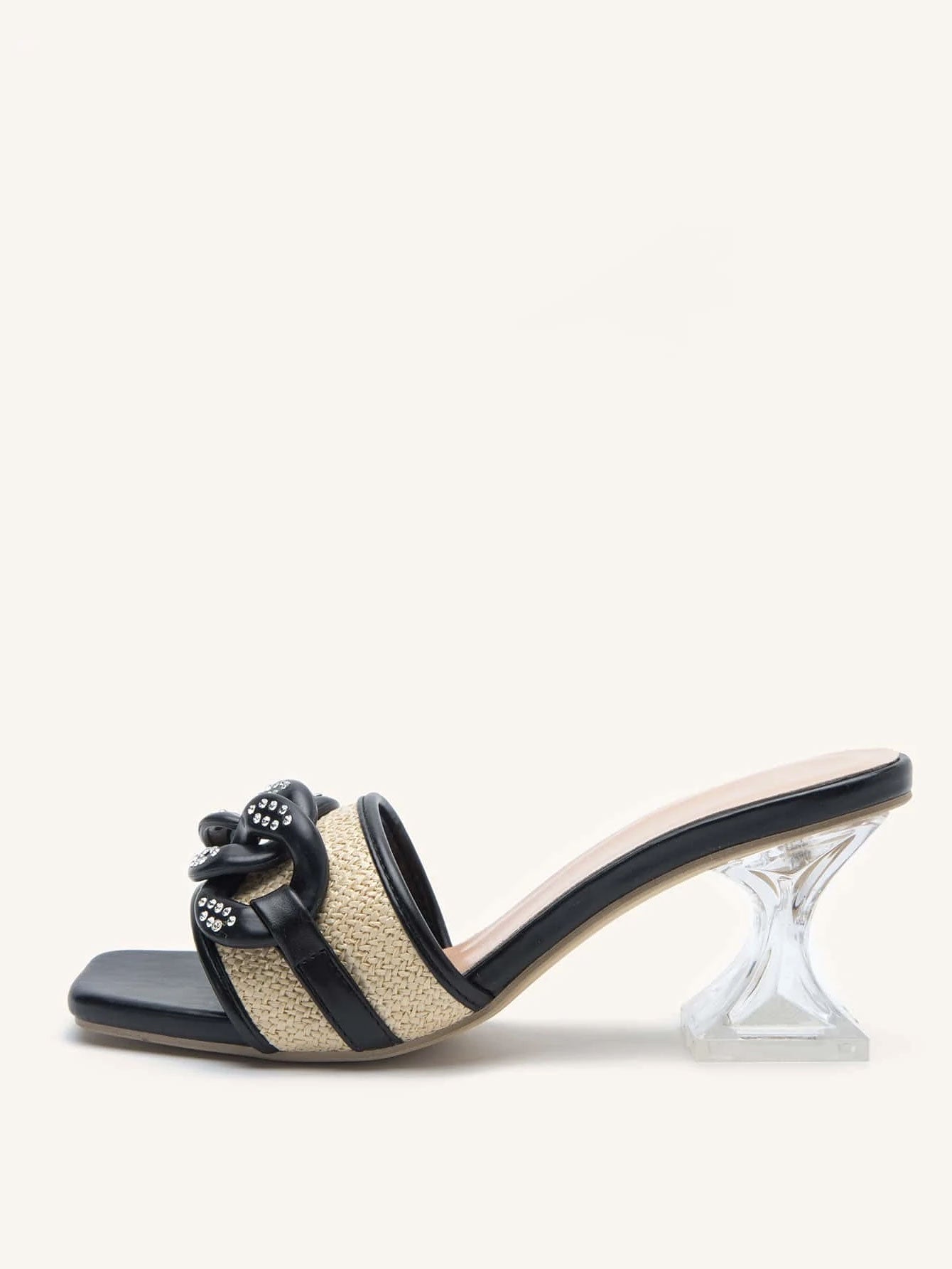 Chain Decor Pyramid Heeled Sandal Mules