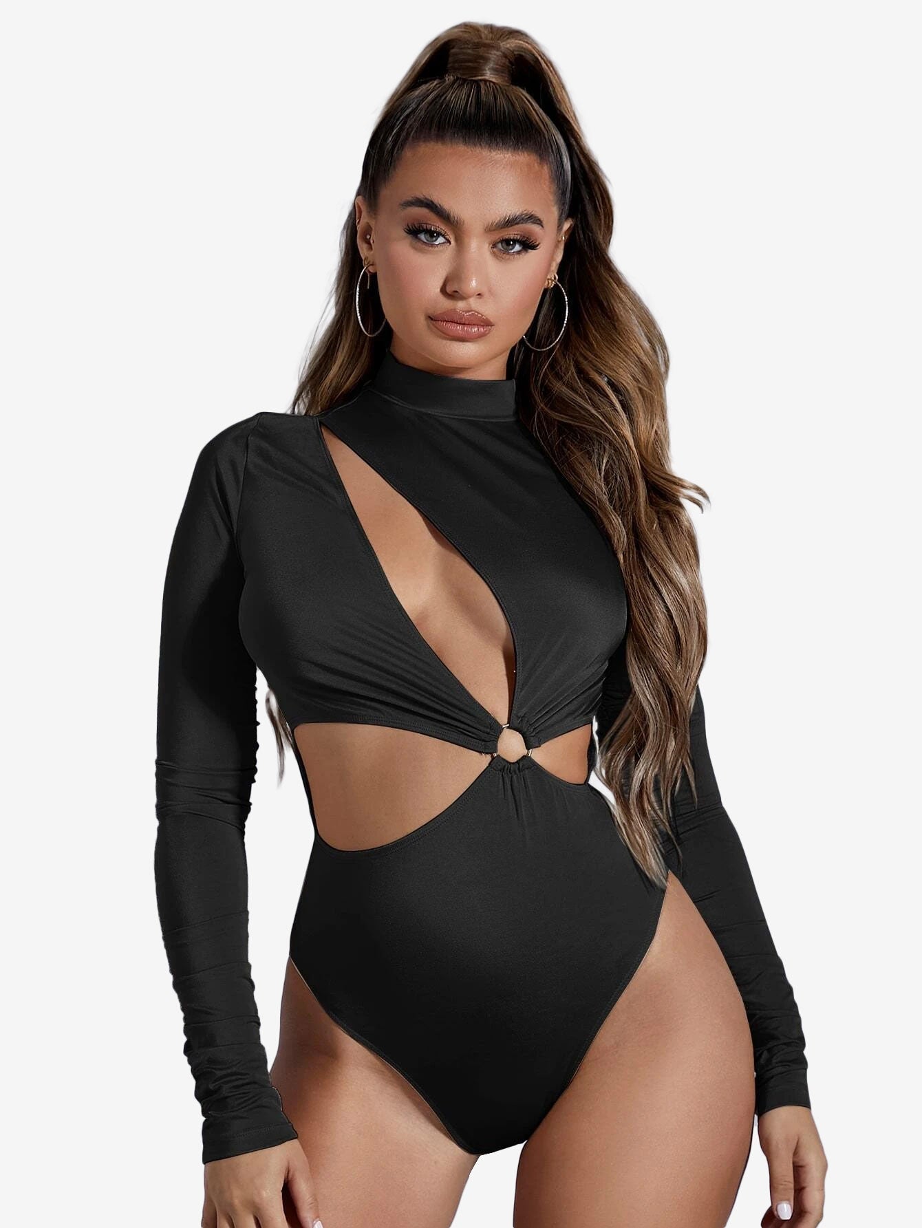 Arouse Mock Neck Cut Out Ring Linked Bodysuit