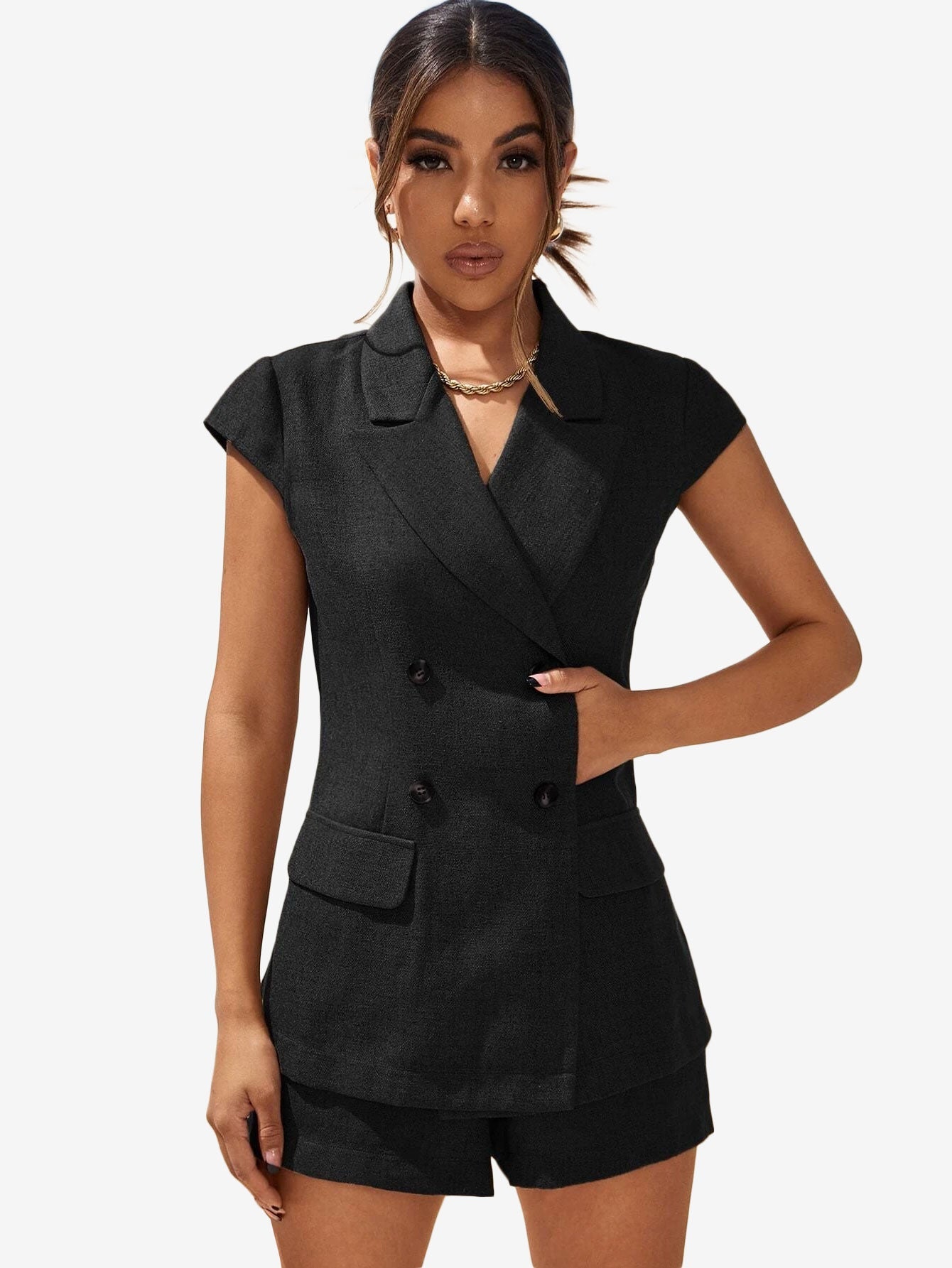 Double Button Vest _ Shorts Suit Set