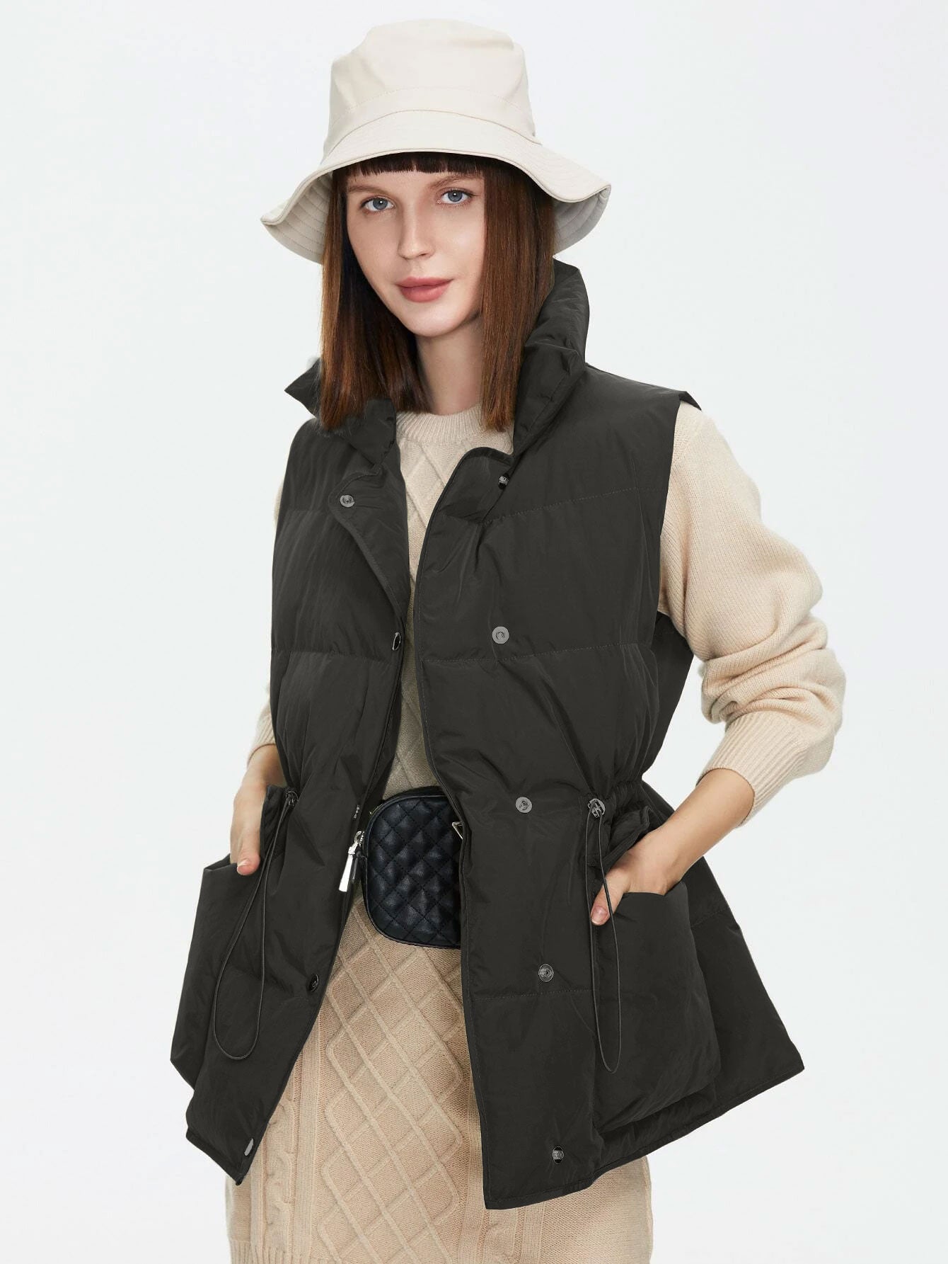 Drawstring Waist Vest Winter Coat