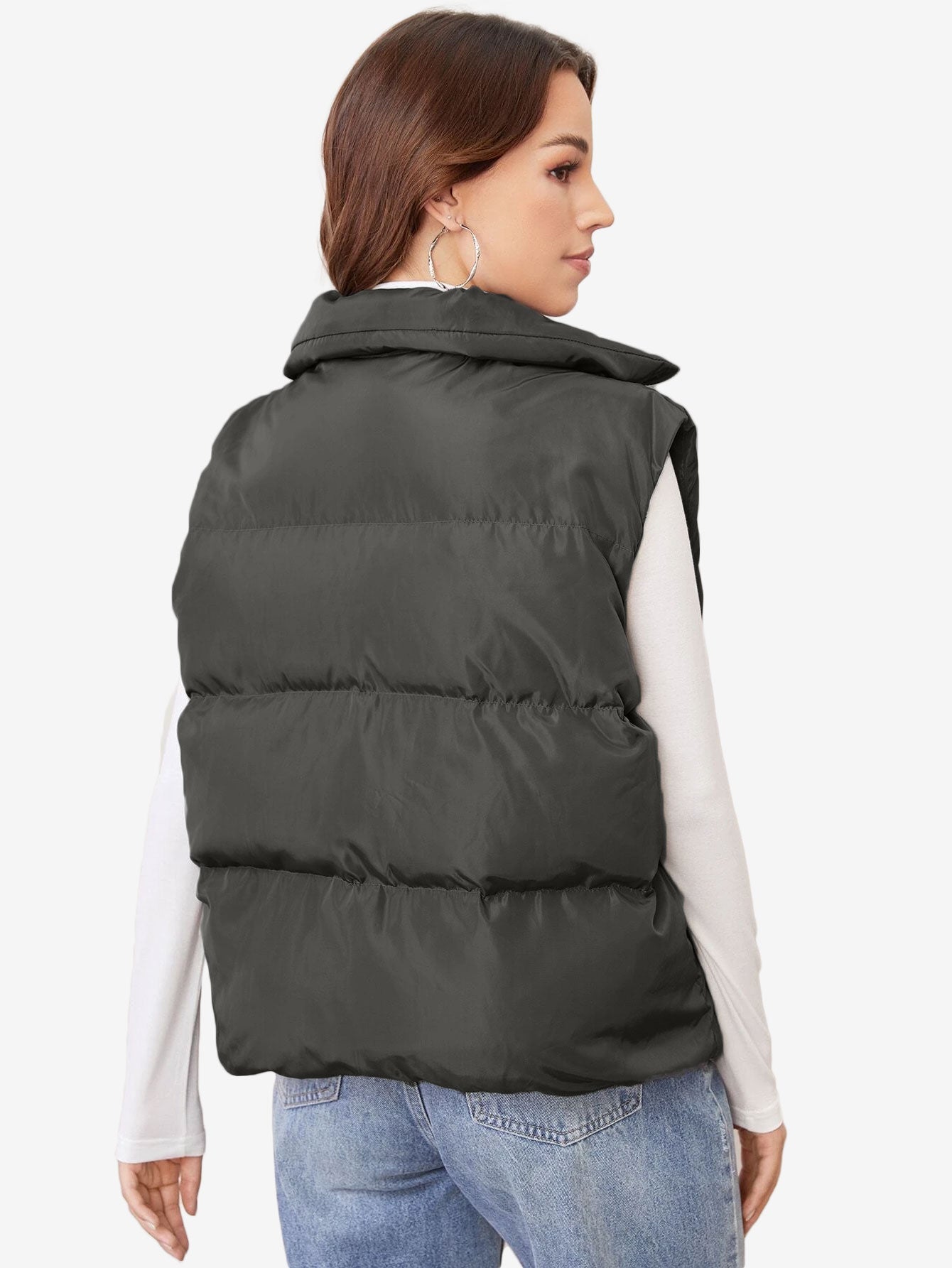 Cozy Zip Up Solid Vest Winter Coat