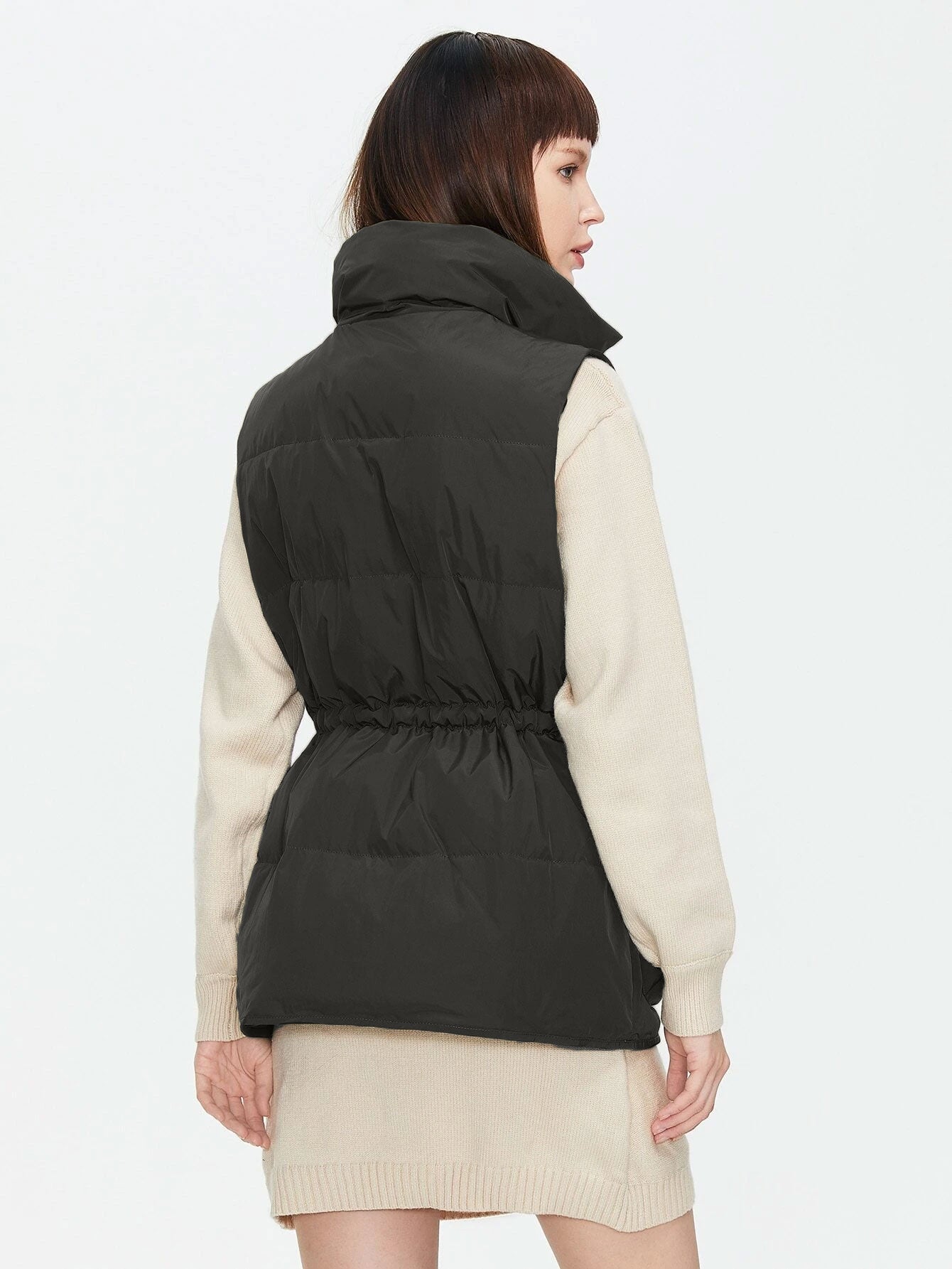 Drawstring Waist Vest Winter Coat