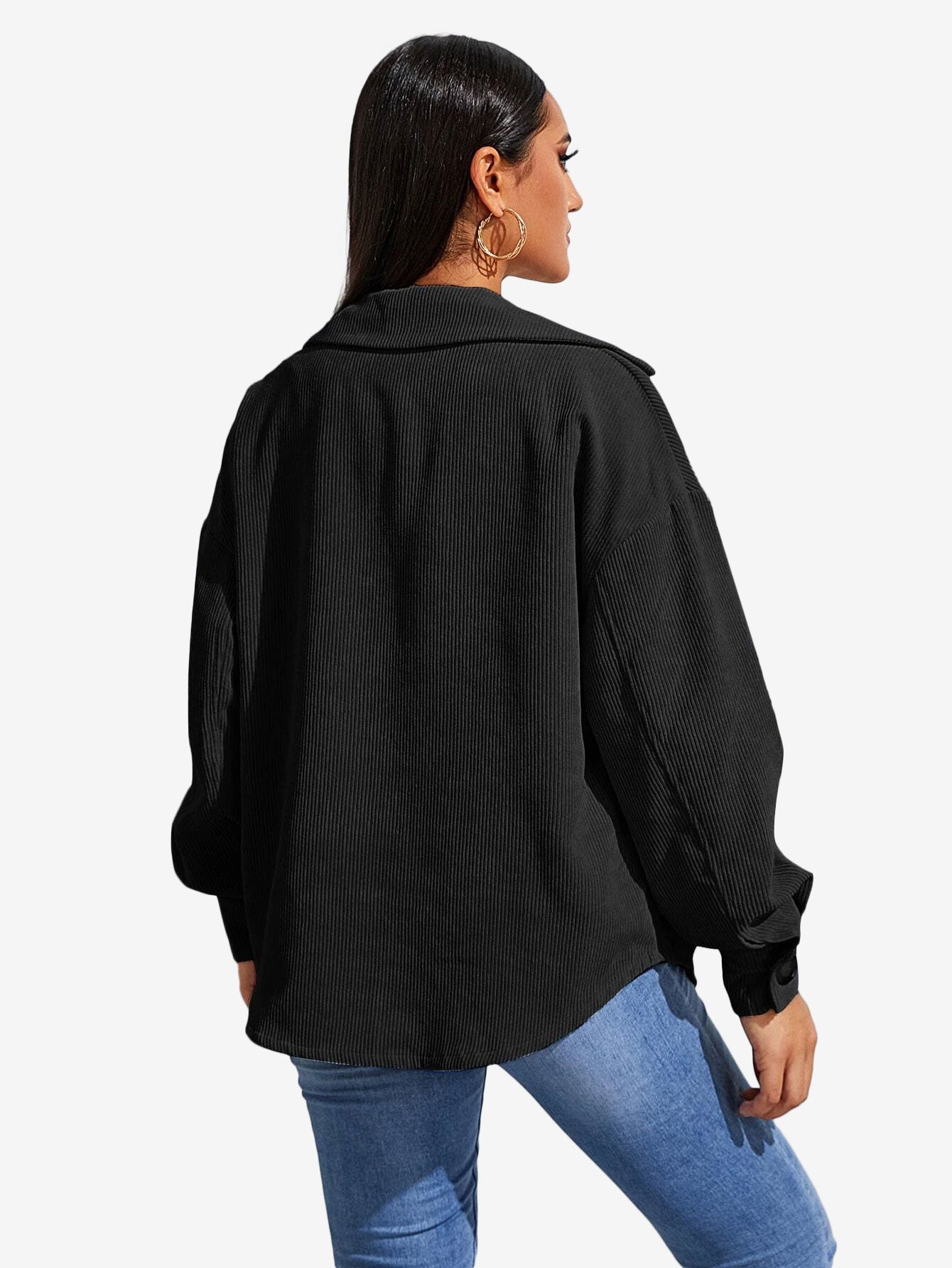 Flap Pocket Drop Shoulder Corduroy Coat