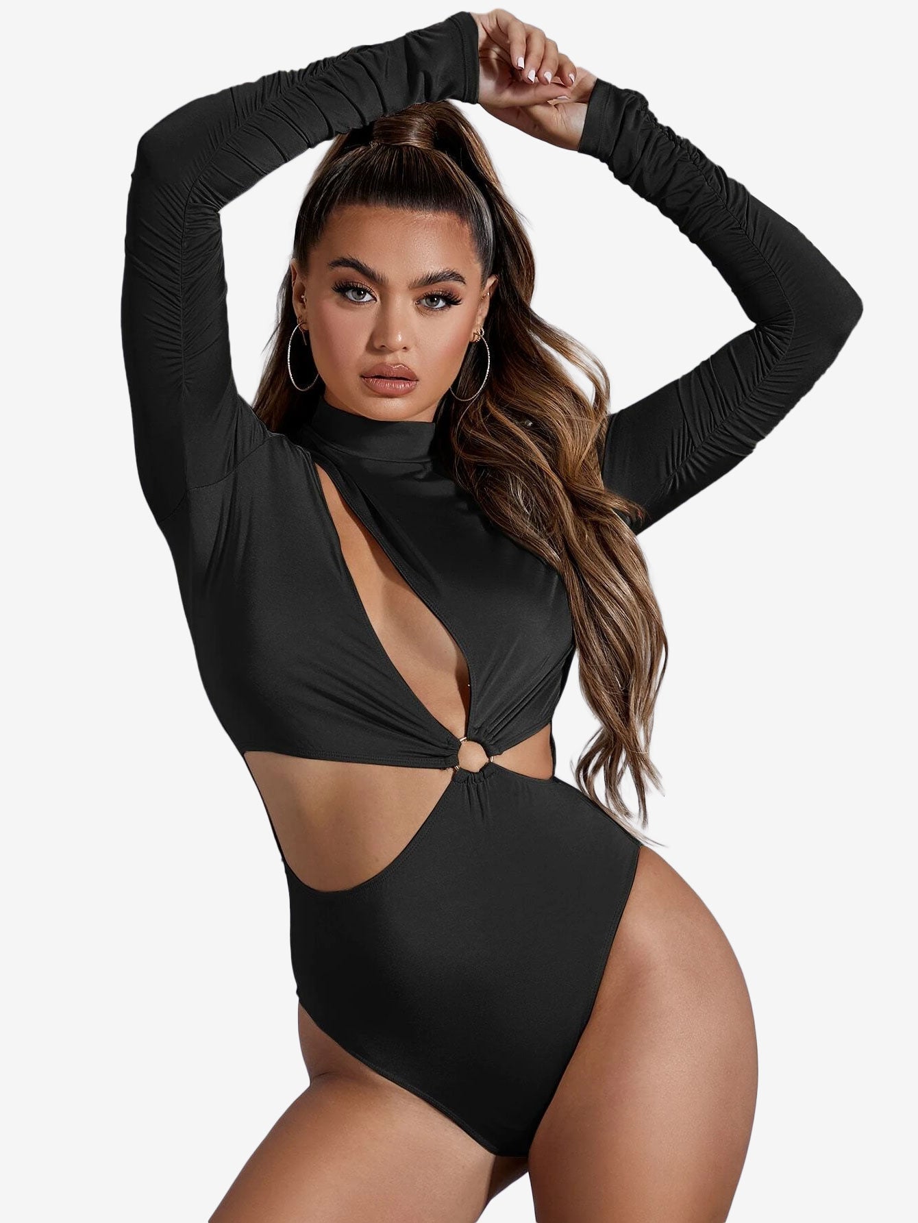 Arouse Mock Neck Cut Out Ring Linked Bodysuit