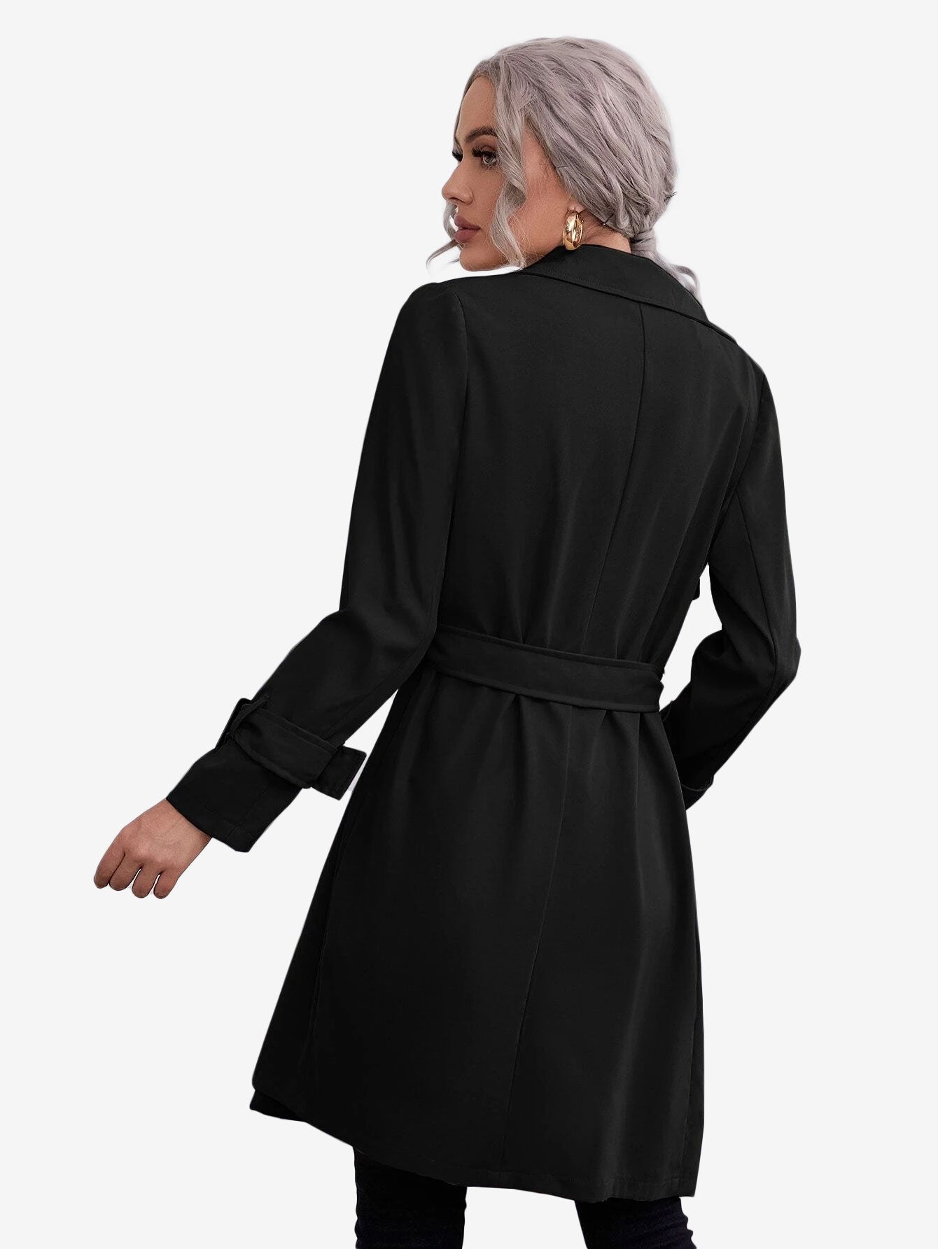 Double Breasted Buckle Belted Trench Coat