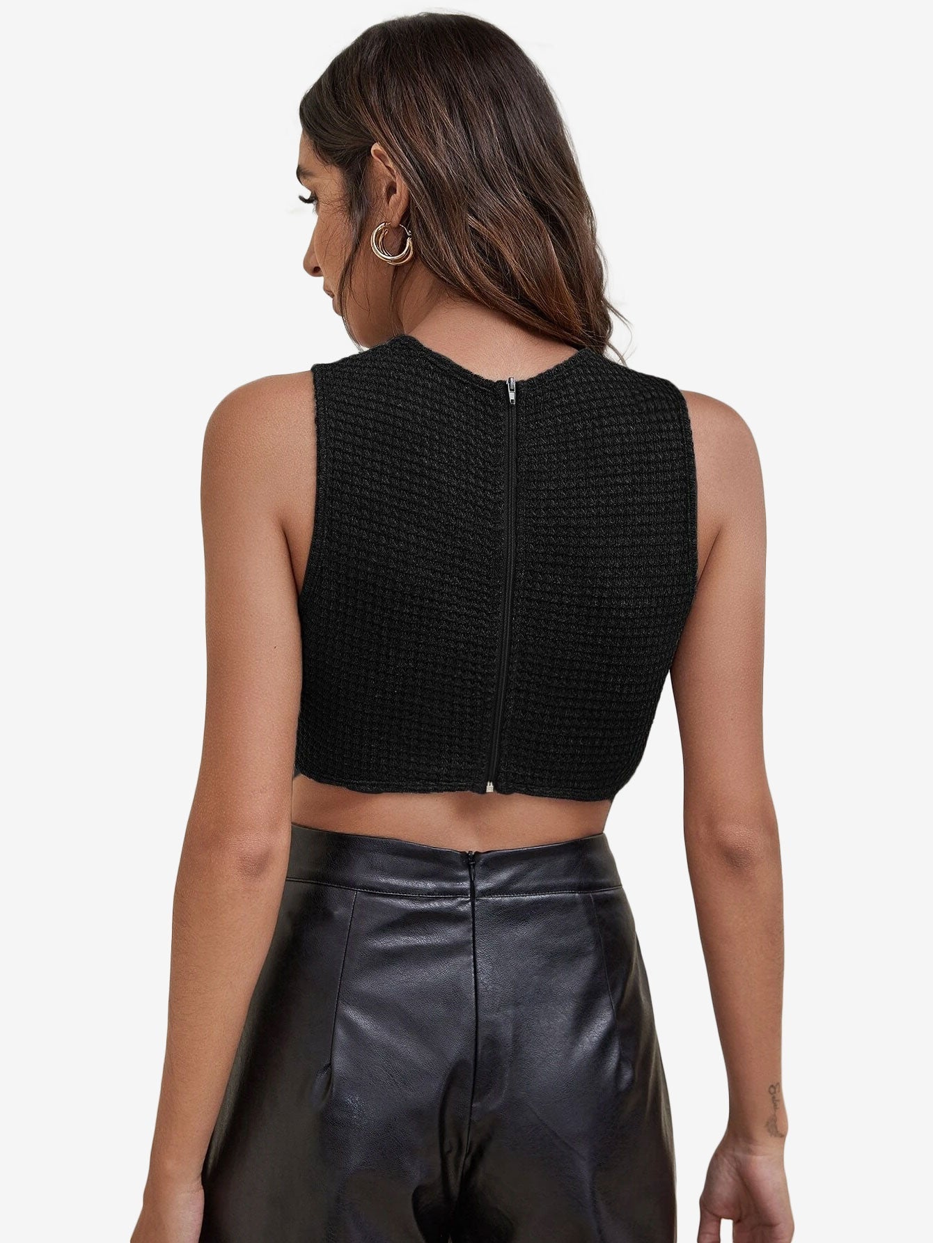 Appealing Waffle Knit Crop Tank Top