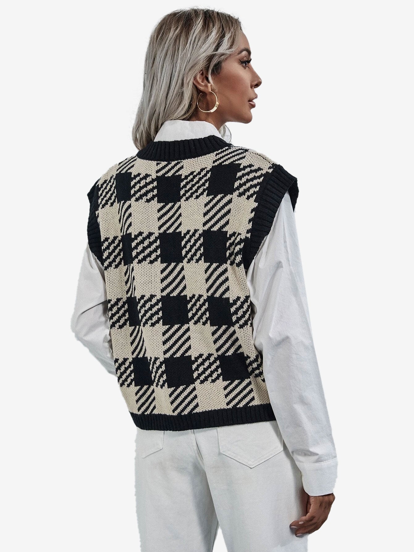 Cute V-neck Gingham Sweater Vest