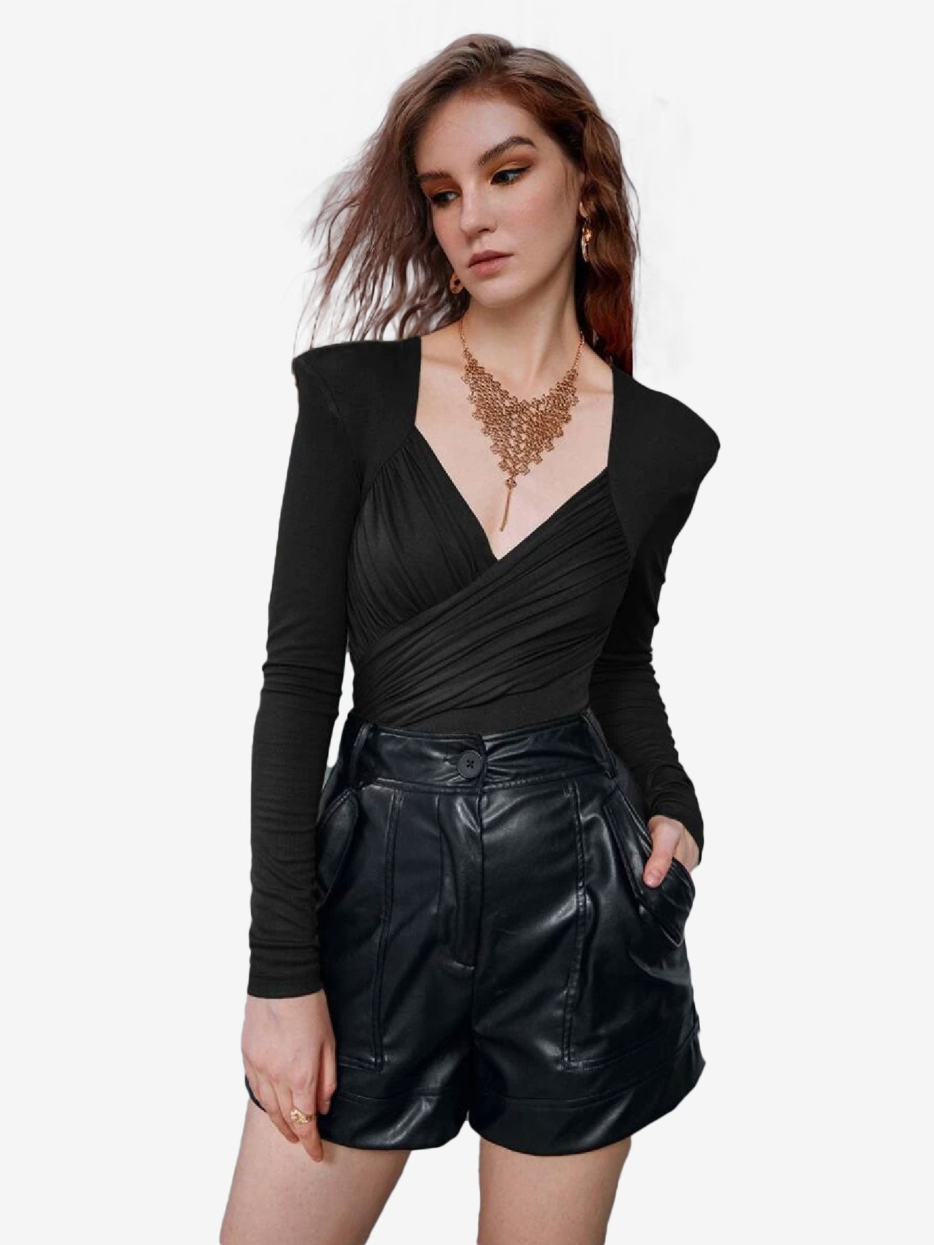 Appealing Neck Puff Sleeve Ruched Bodysuit