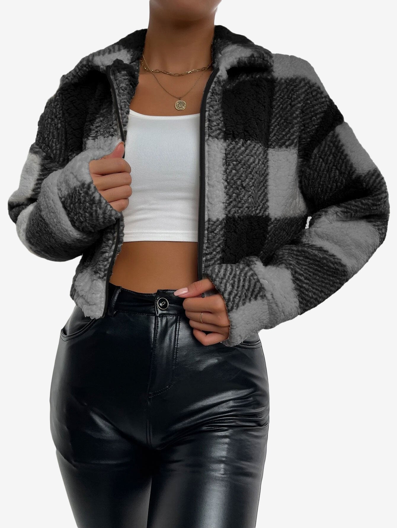 Print Drop Shoulder Zip Up Jacket