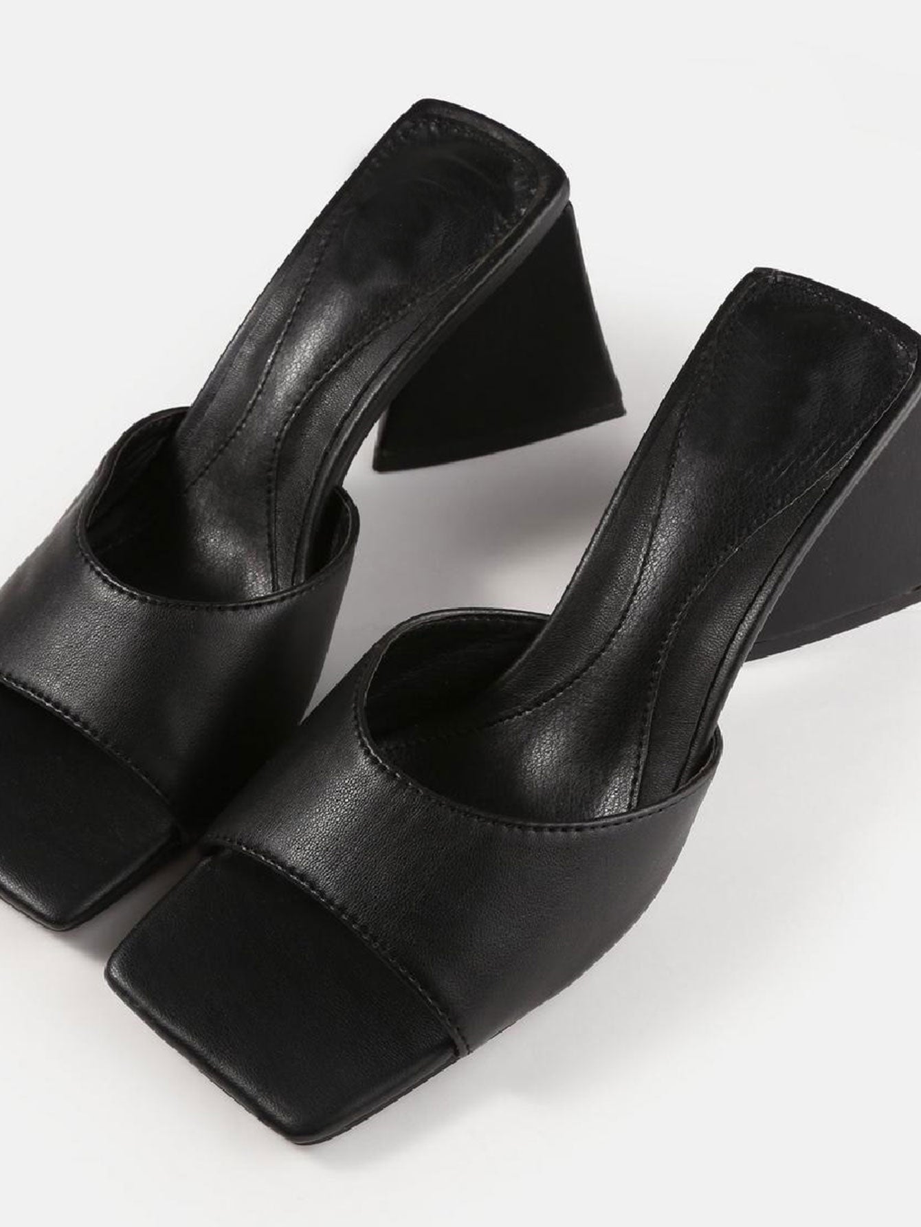 Faux Leather Triangular Heeled Sandals