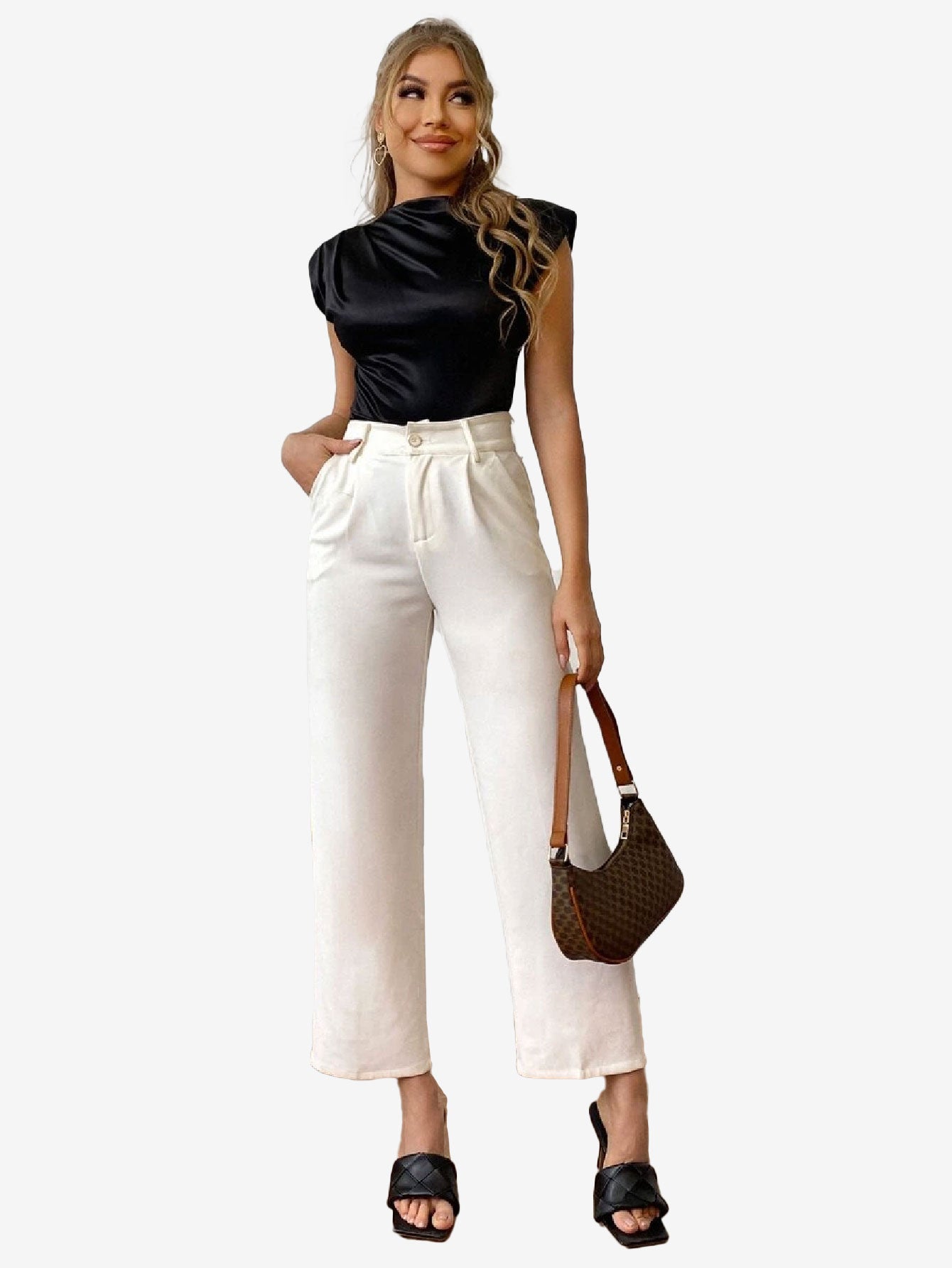 Delightful Shoulder Pad Solid Satin Bodysuit