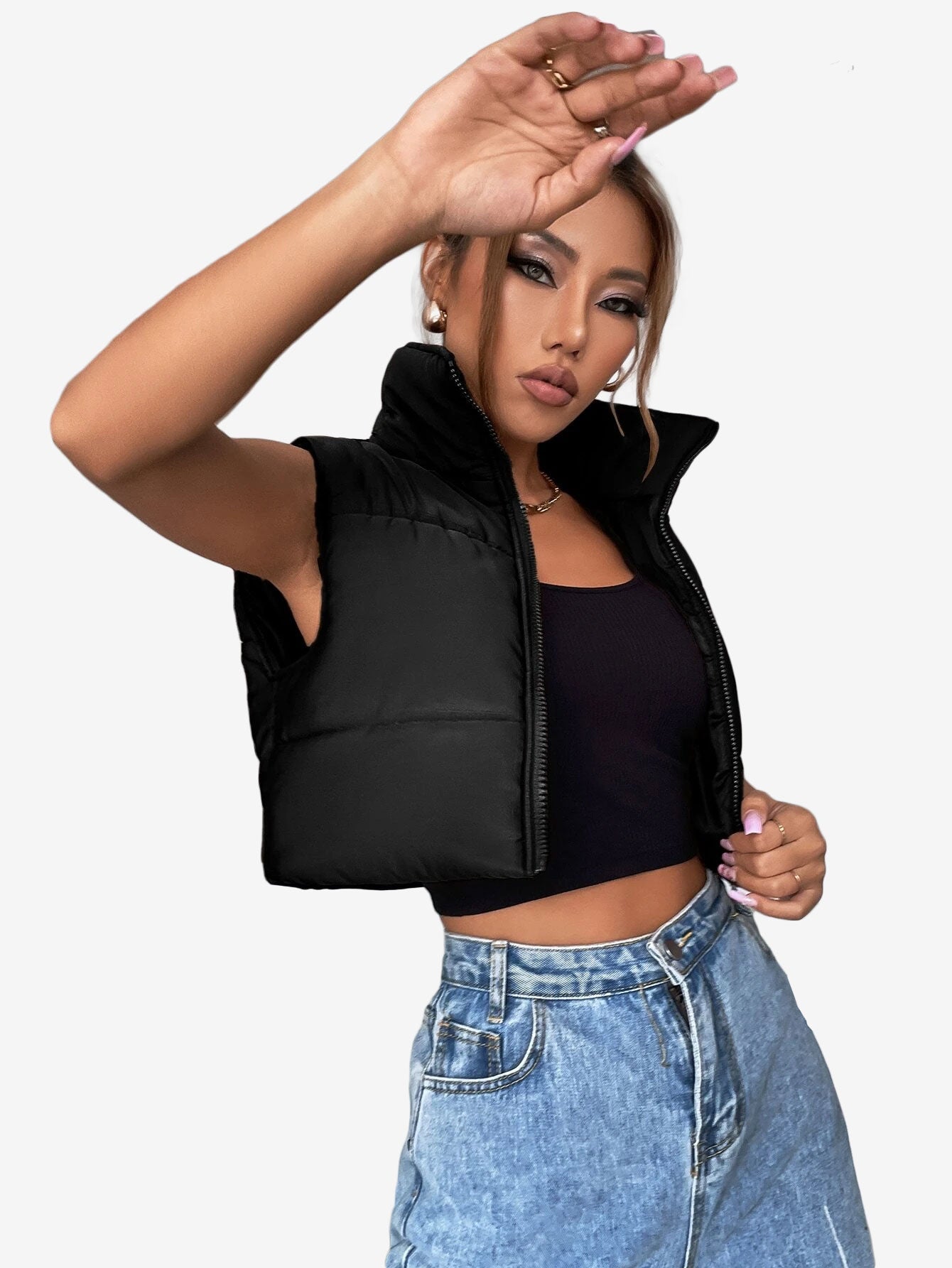 Crop Sleeveless Puffer Coat