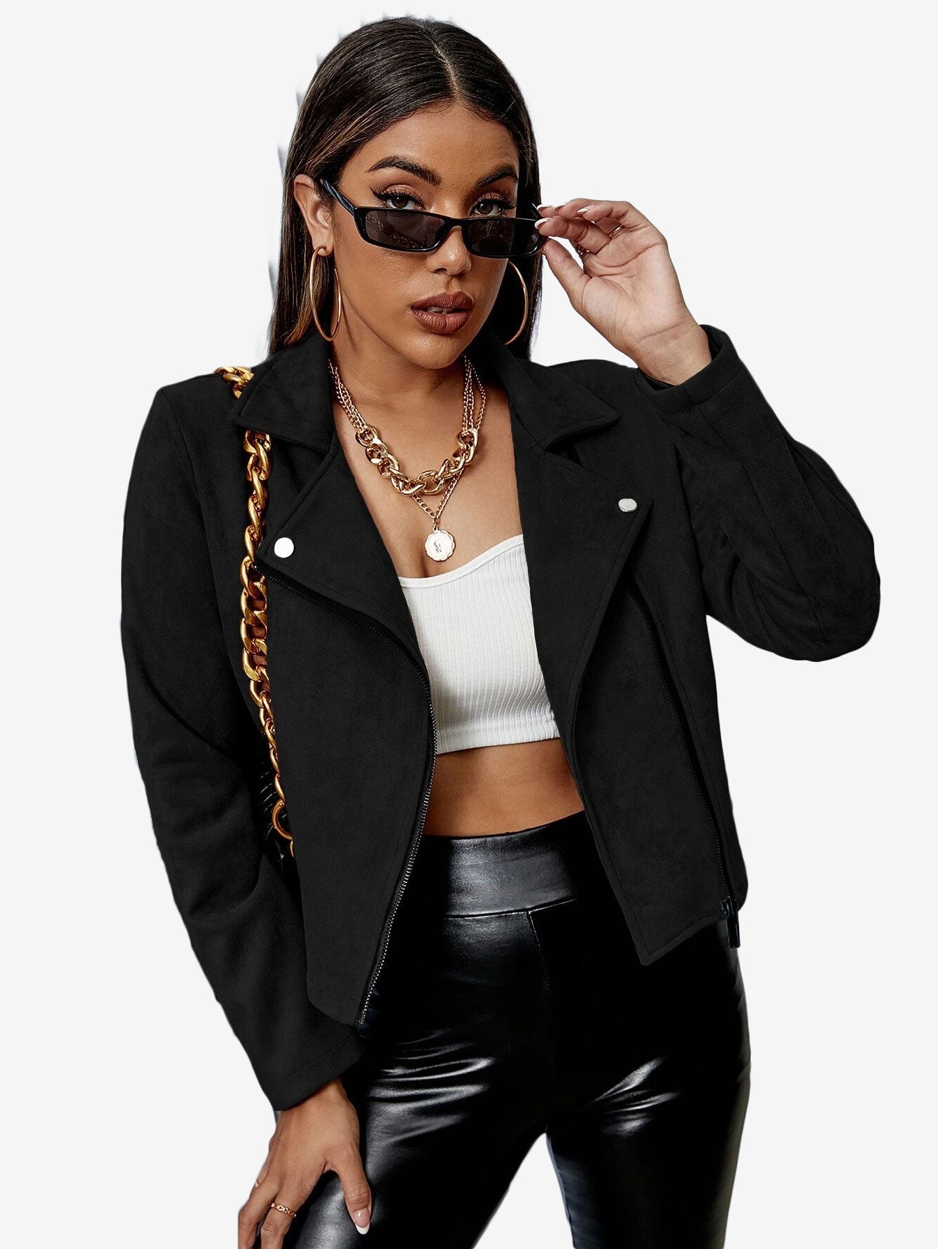 Energetic Solid Zip Up Suede Jacket