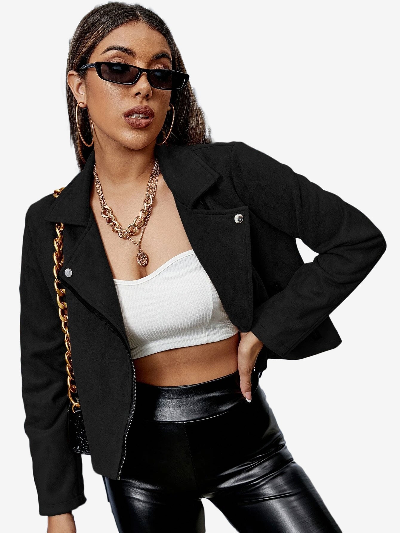 Energetic Solid Zip Up Suede Jacket