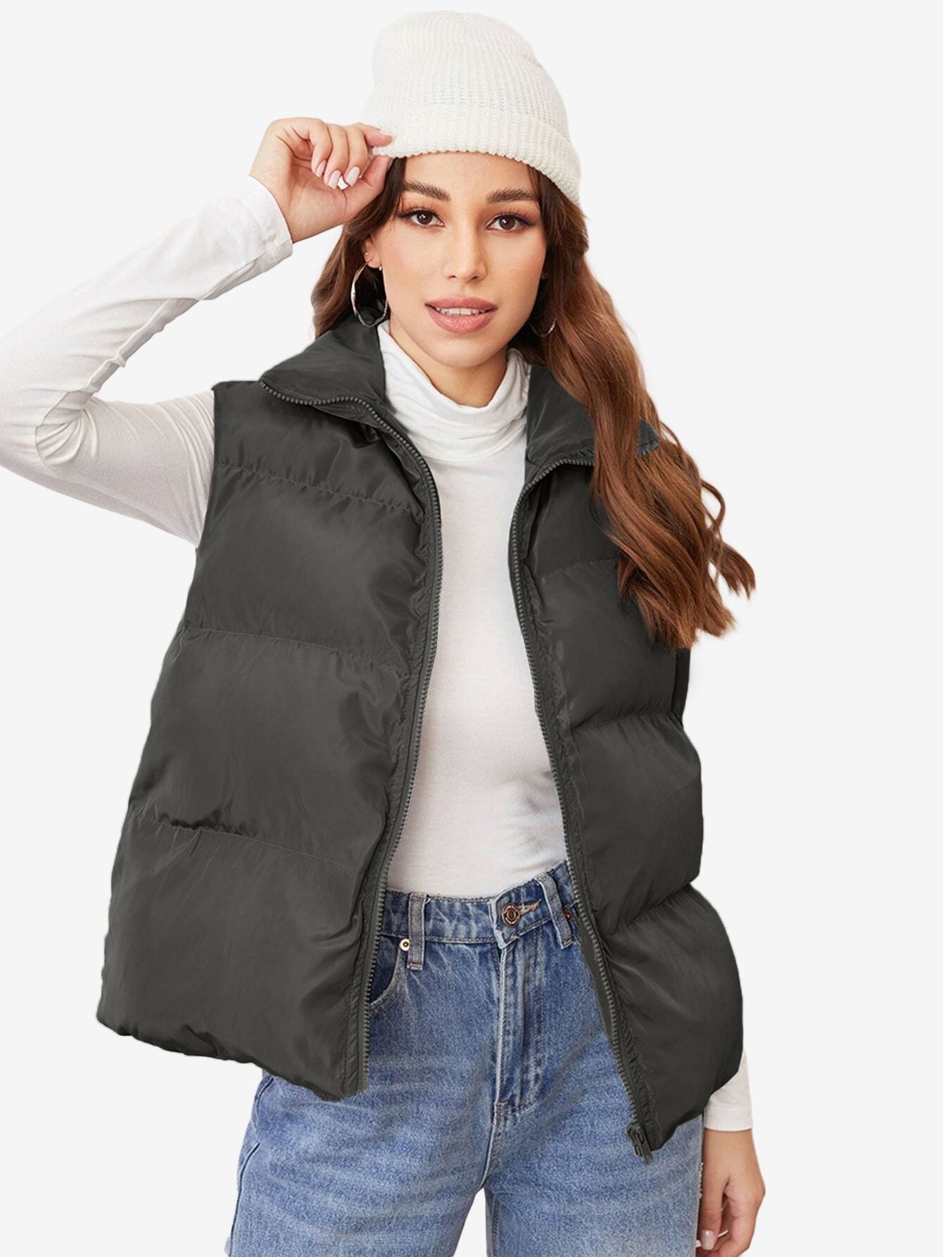 Cozy Zip Up Solid Vest Winter Coat