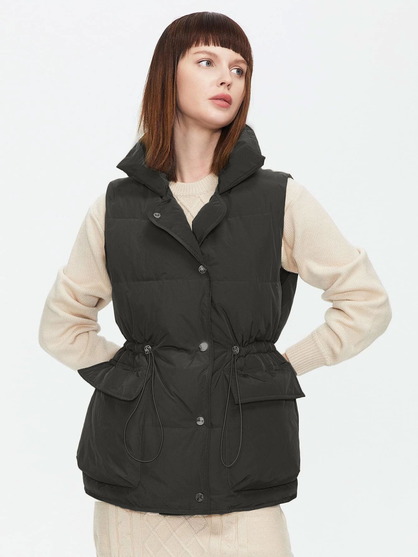 Drawstring Waist Vest Winter Coat