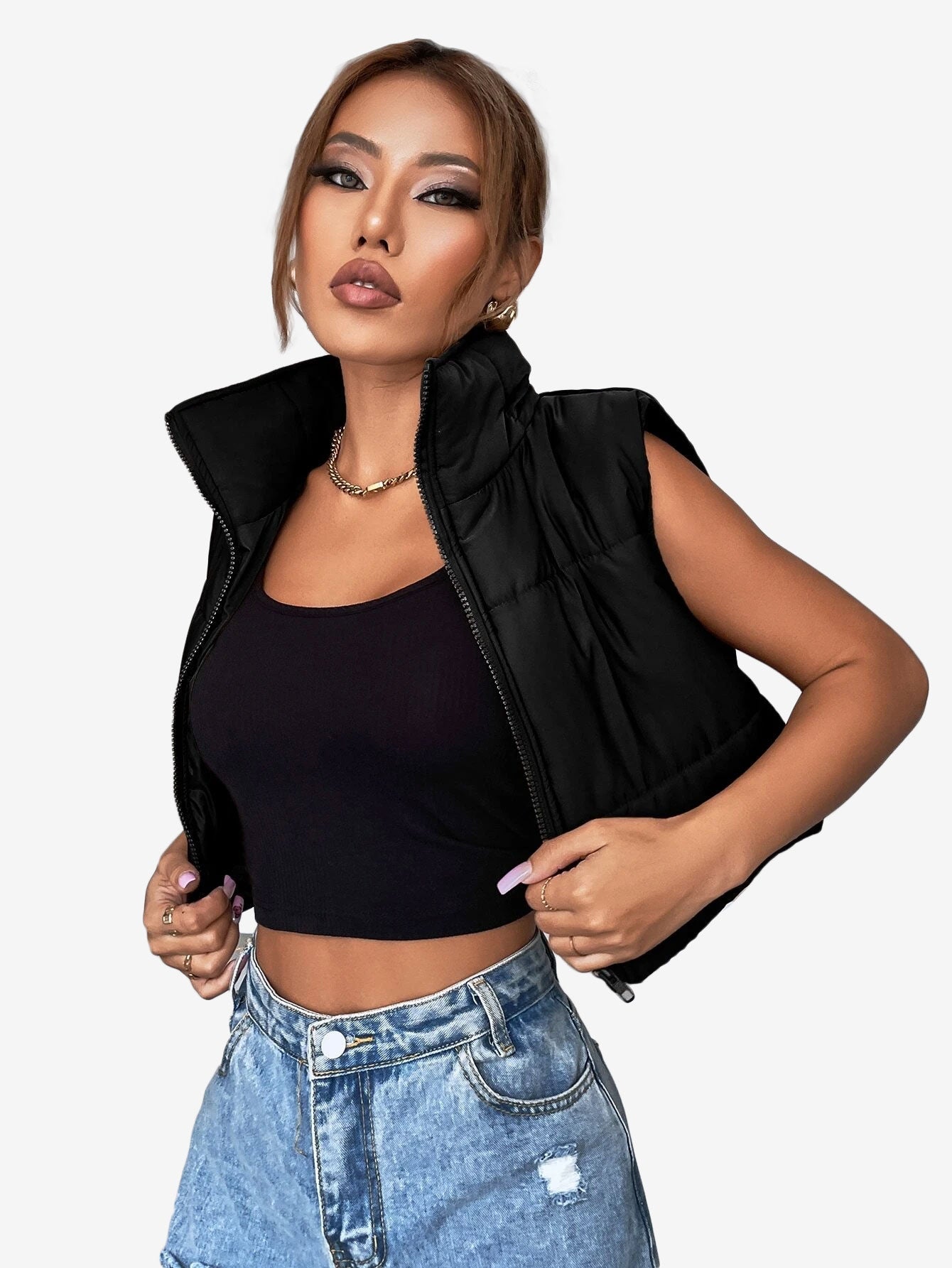 Crop Sleeveless Puffer Coat