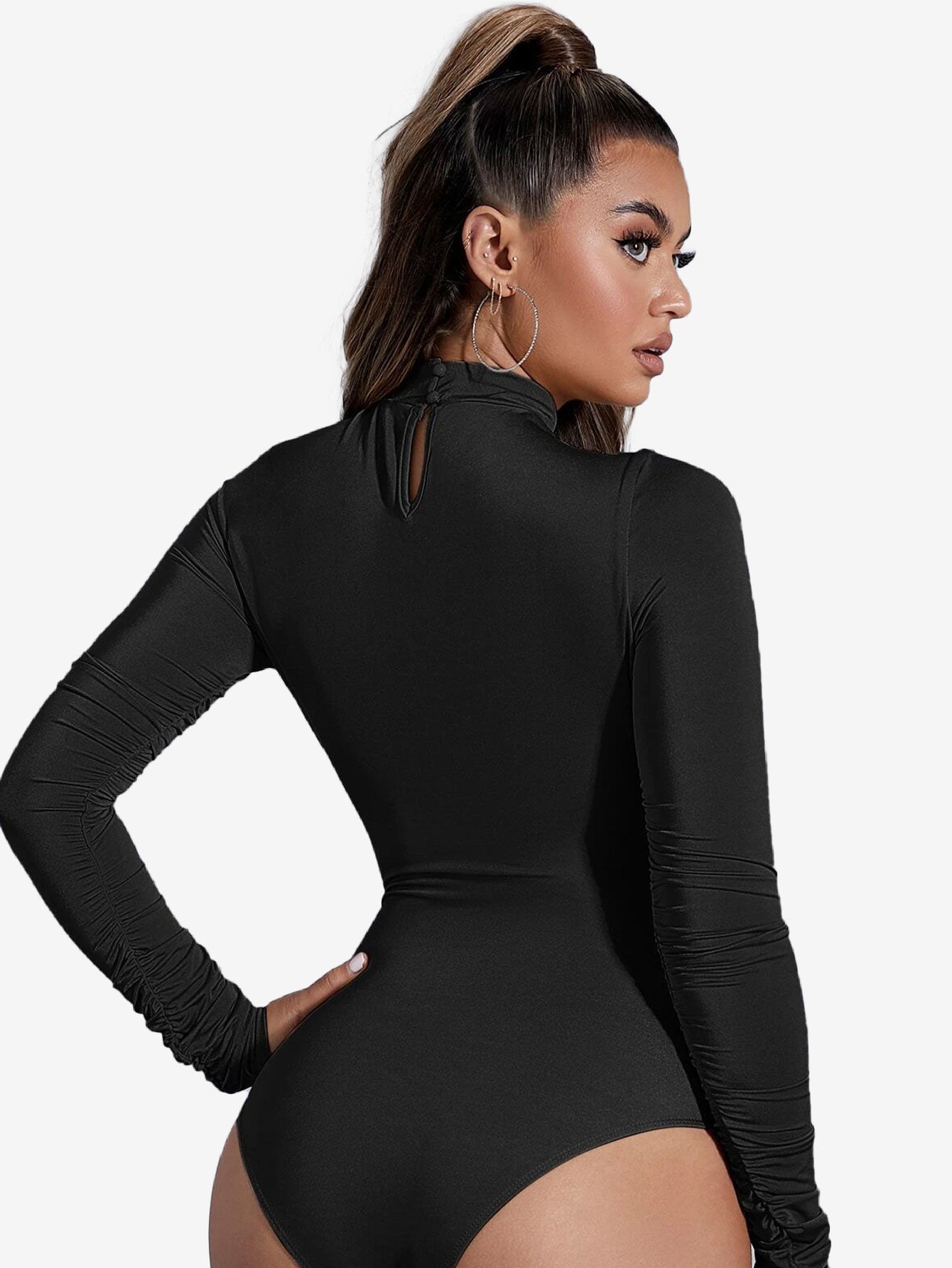 Arouse Mock Neck Cut Out Ring Linked Bodysuit