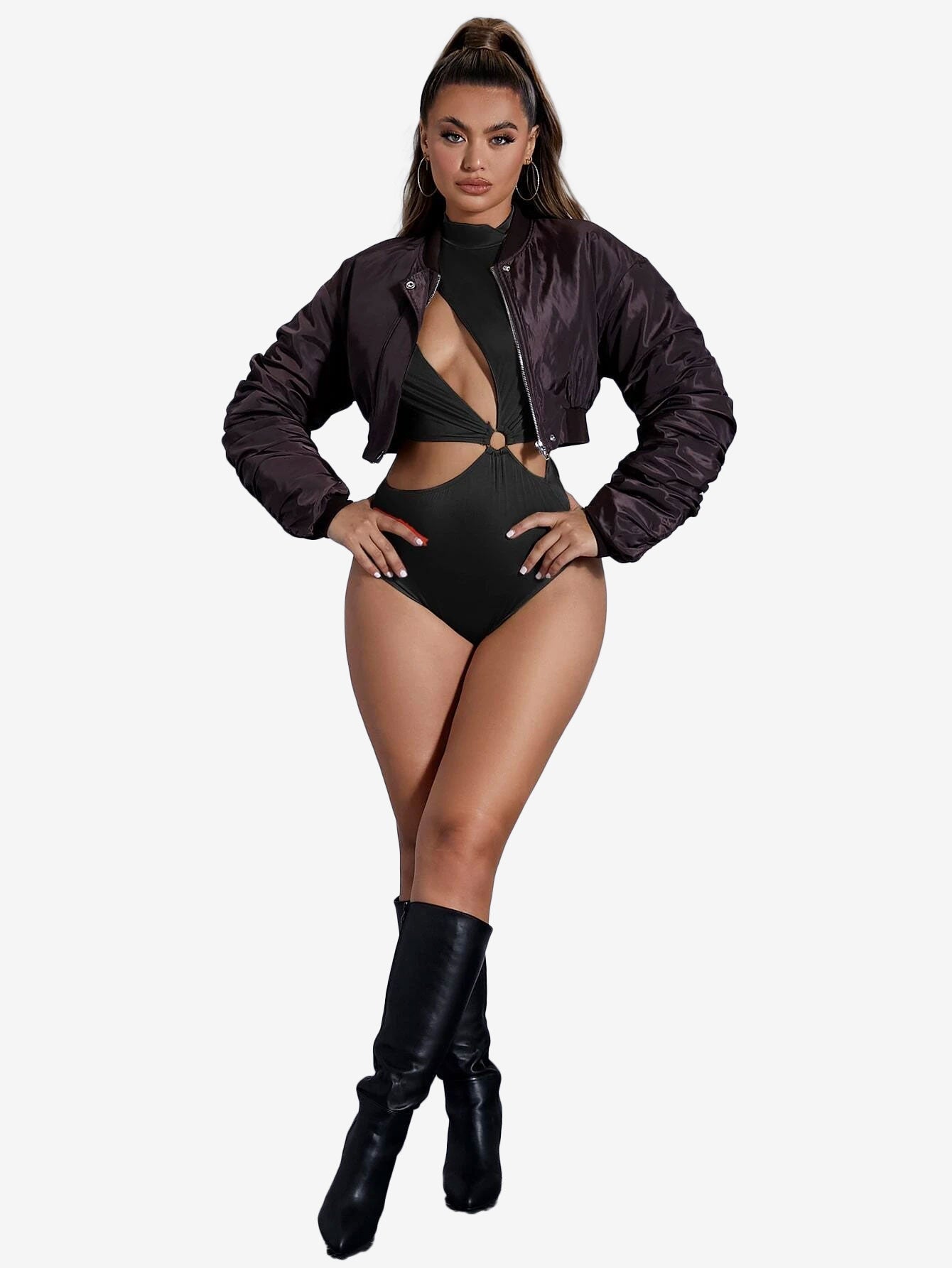 Arouse Mock Neck Cut Out Ring Linked Bodysuit