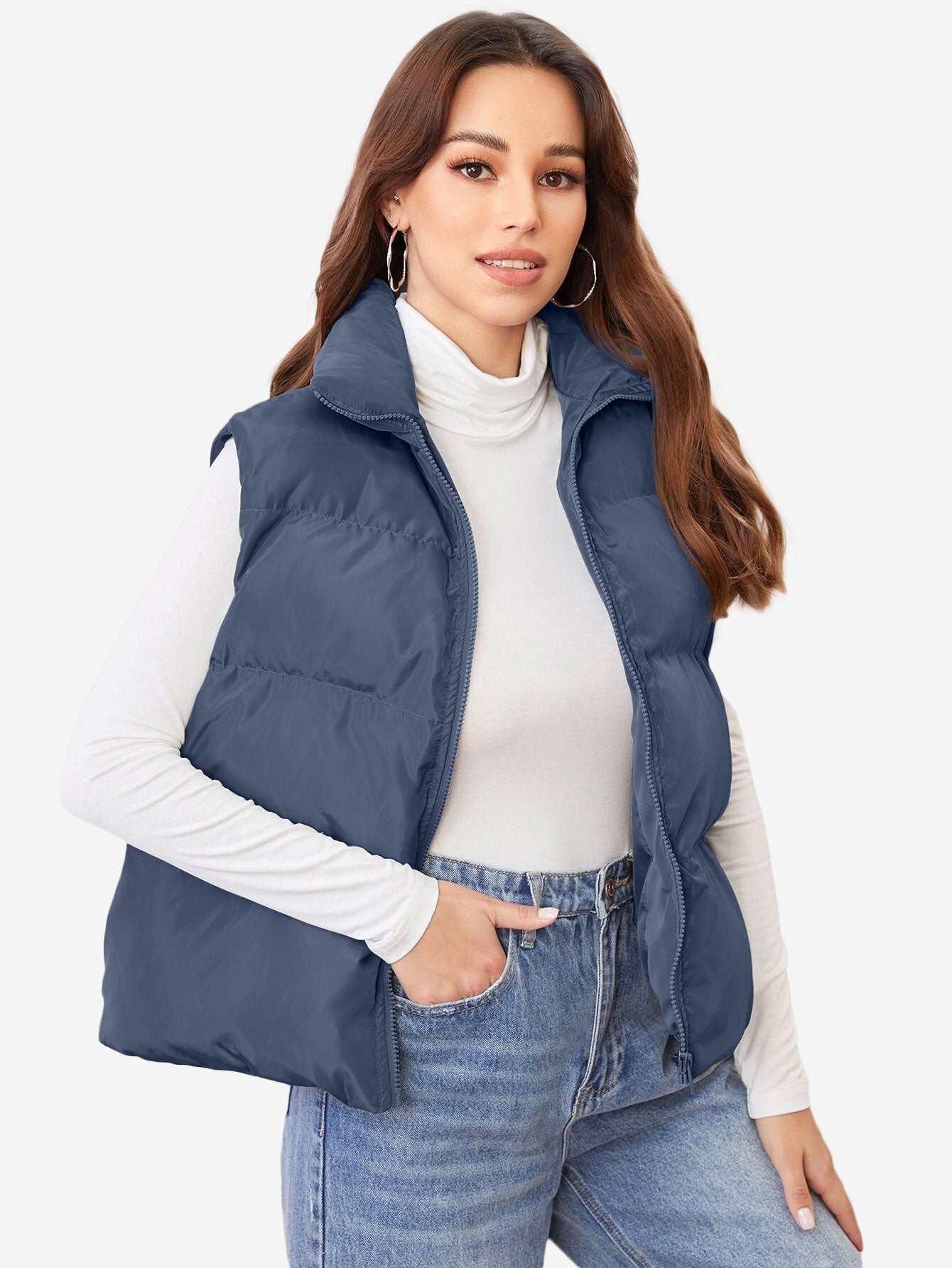 Cozy Zip Up Solid Vest Winter Coat