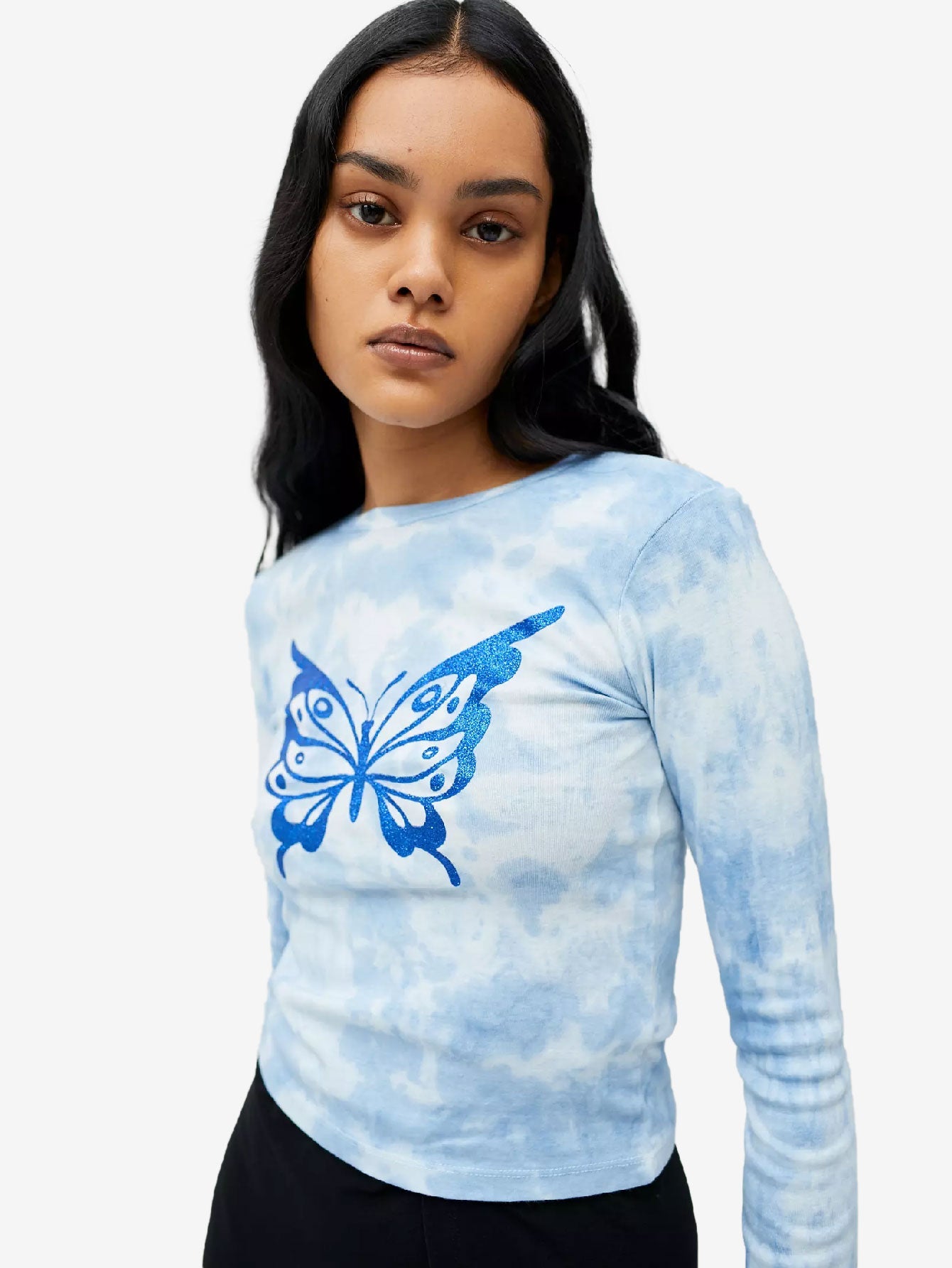 Glitter Butterfly Tie-Dye Long Sleeve Tee