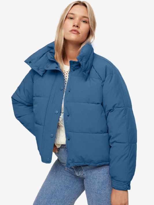 Buttoned Solid Zip Up Quilted Jacket