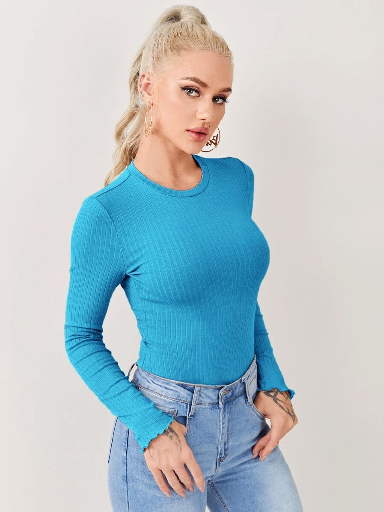Fascinated Solid Rib-knit Bodysuit