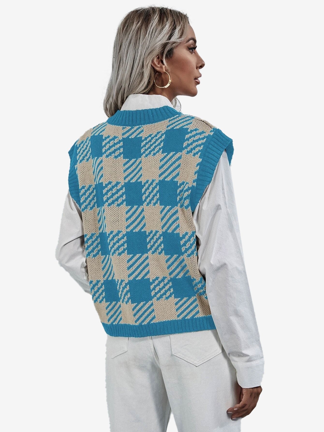 Cute V-neck Gingham Sweater Vest