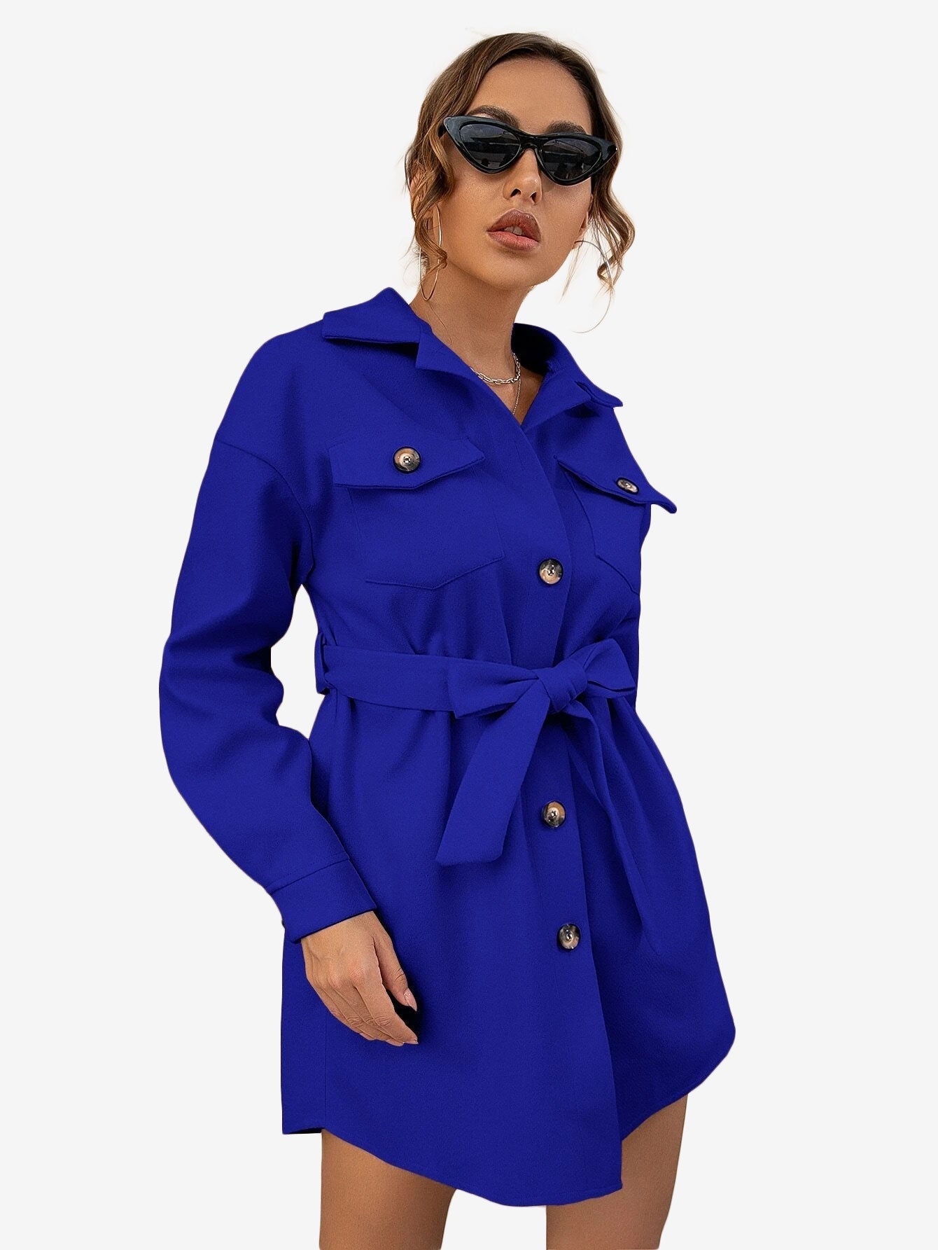 Drop Shoulder Flap Pocket Belted Overcoat