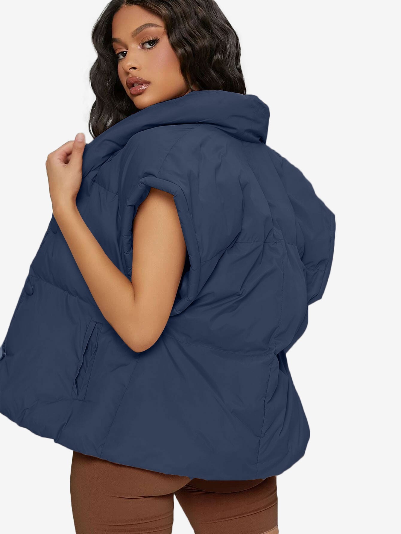 Shawl Collar Slant Pockets Puffer Vest Coat