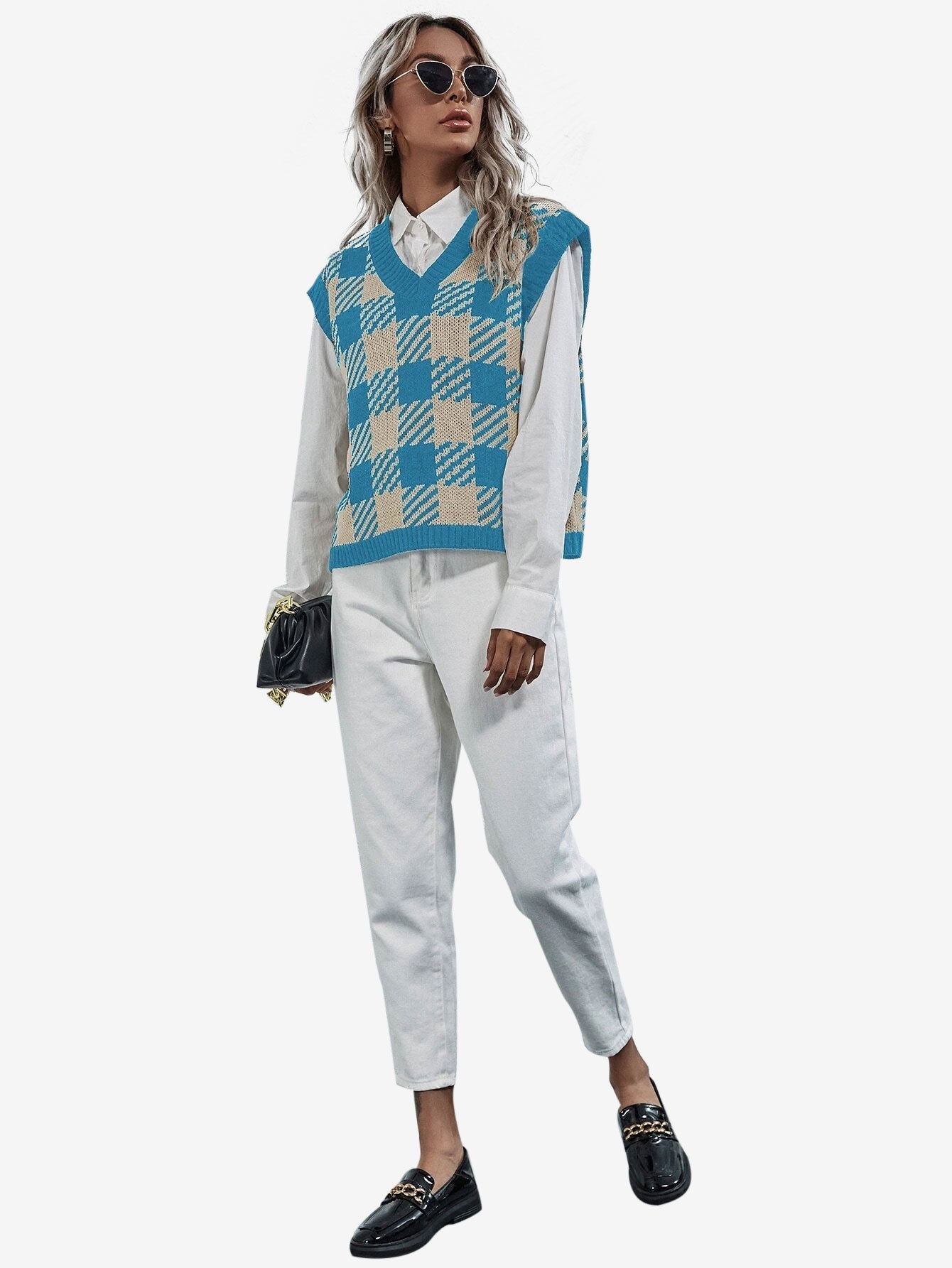 Cute V-neck Gingham Sweater Vest