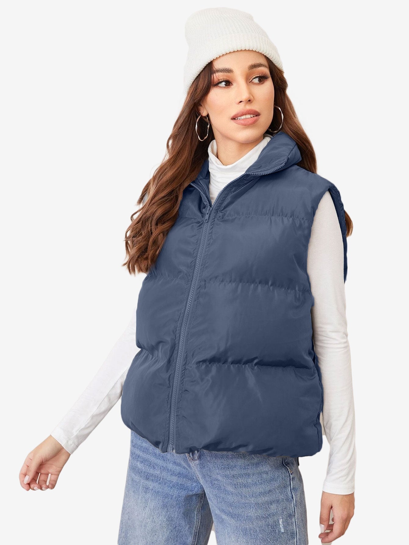 Cozy Zip Up Solid Vest Winter Coat