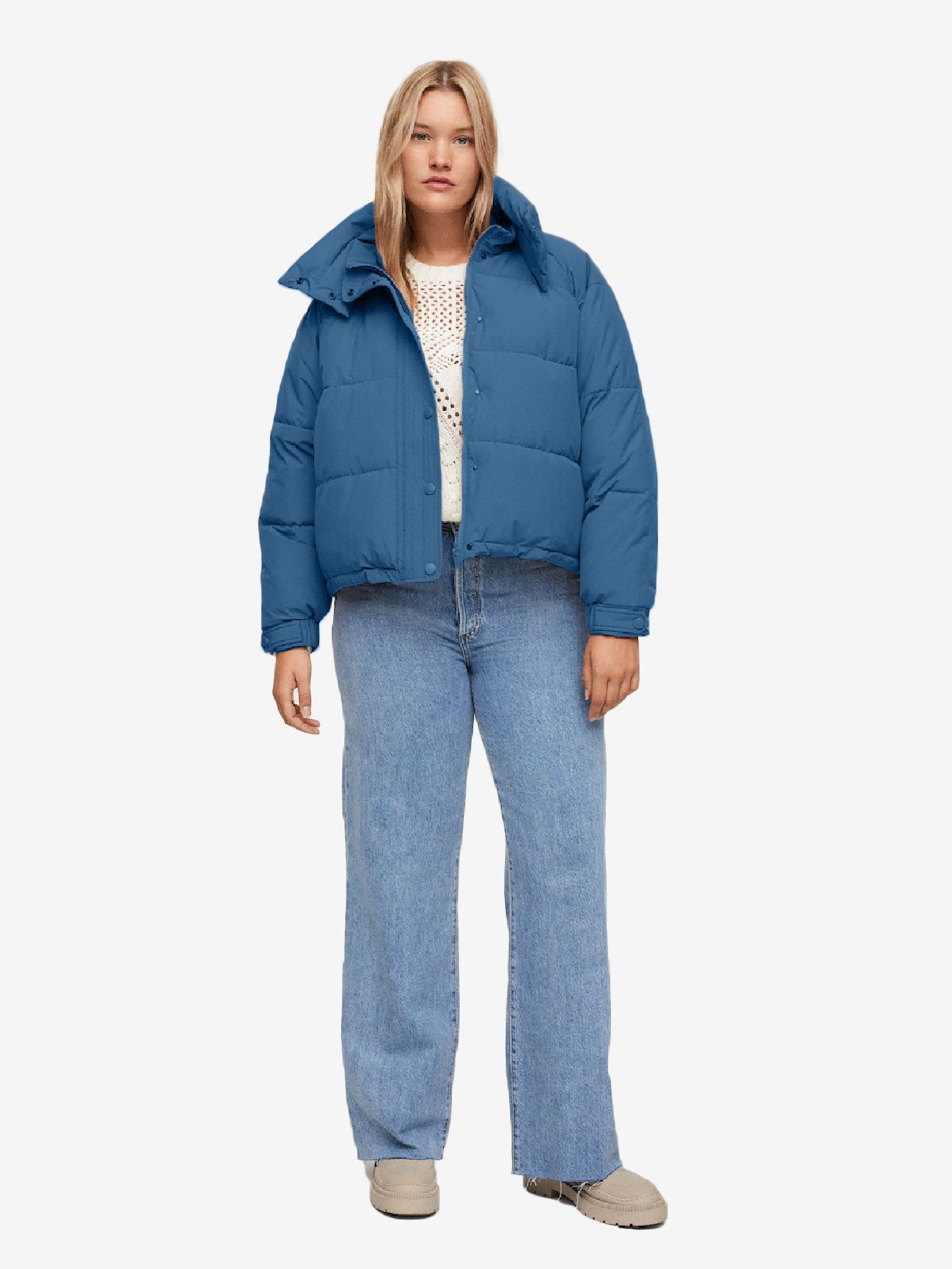 Buttoned Solid Zip Up Quilted Jacket