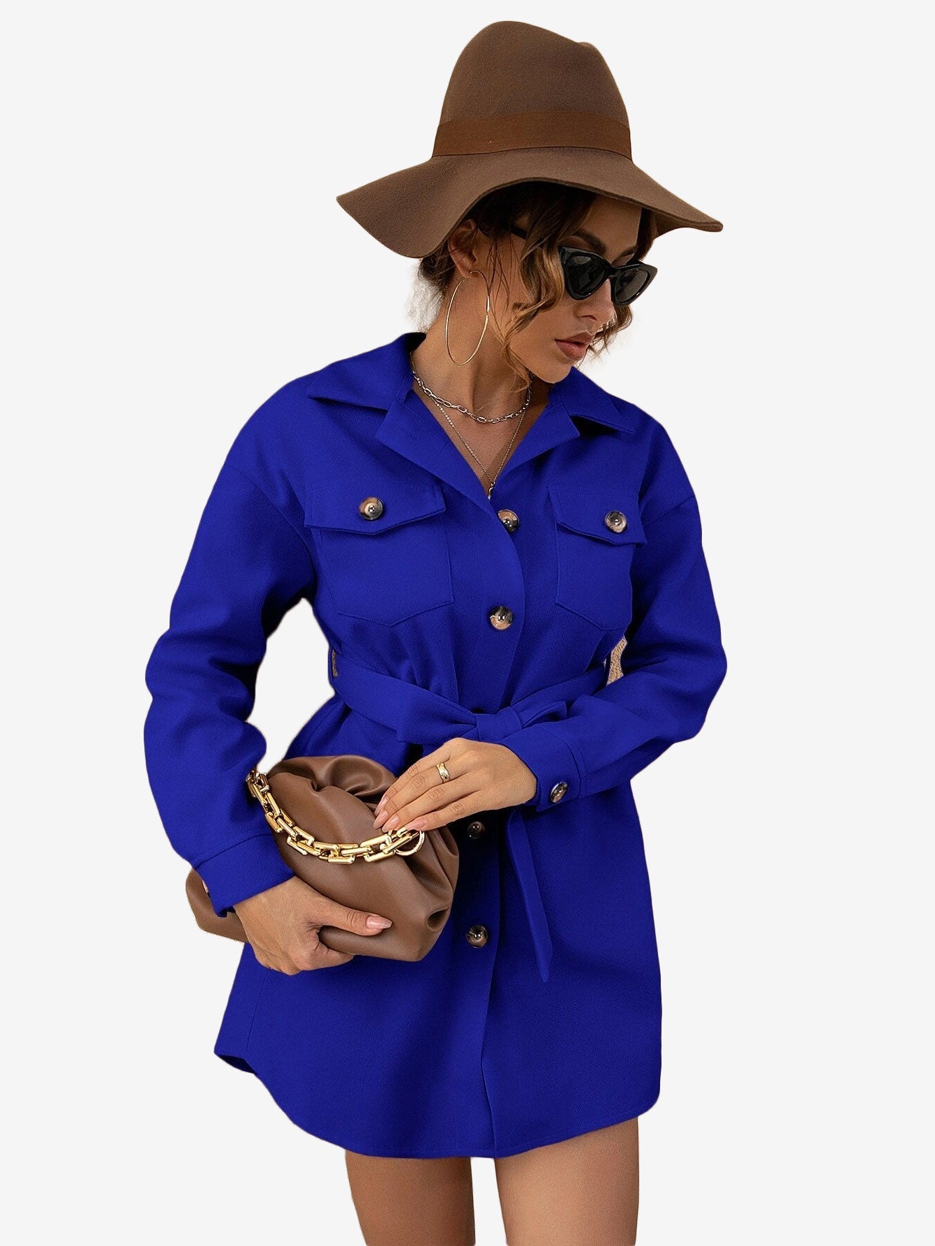 Drop Shoulder Flap Pocket Belted Overcoat