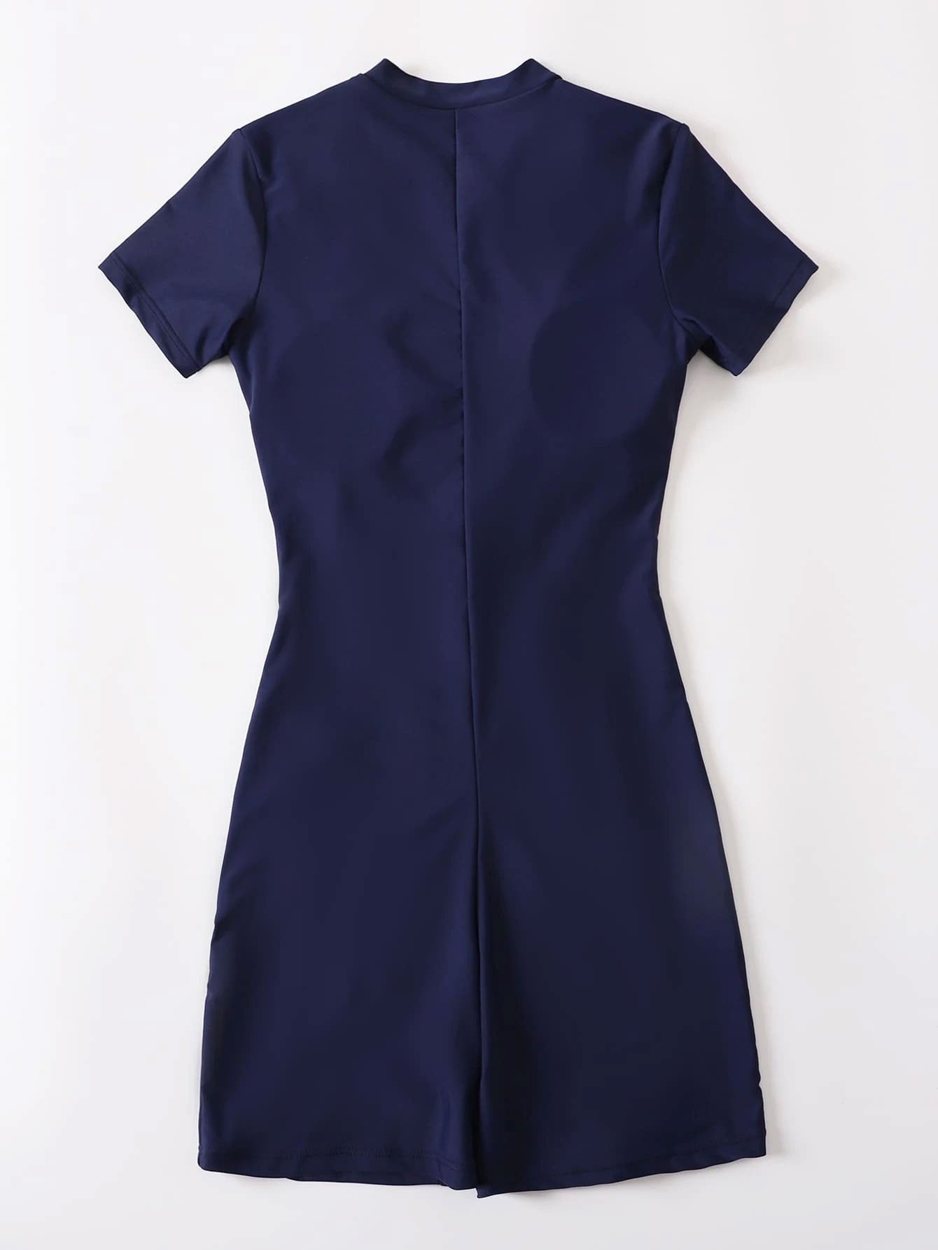 Contrast Binding Zipper Front One Piece Swimsuit