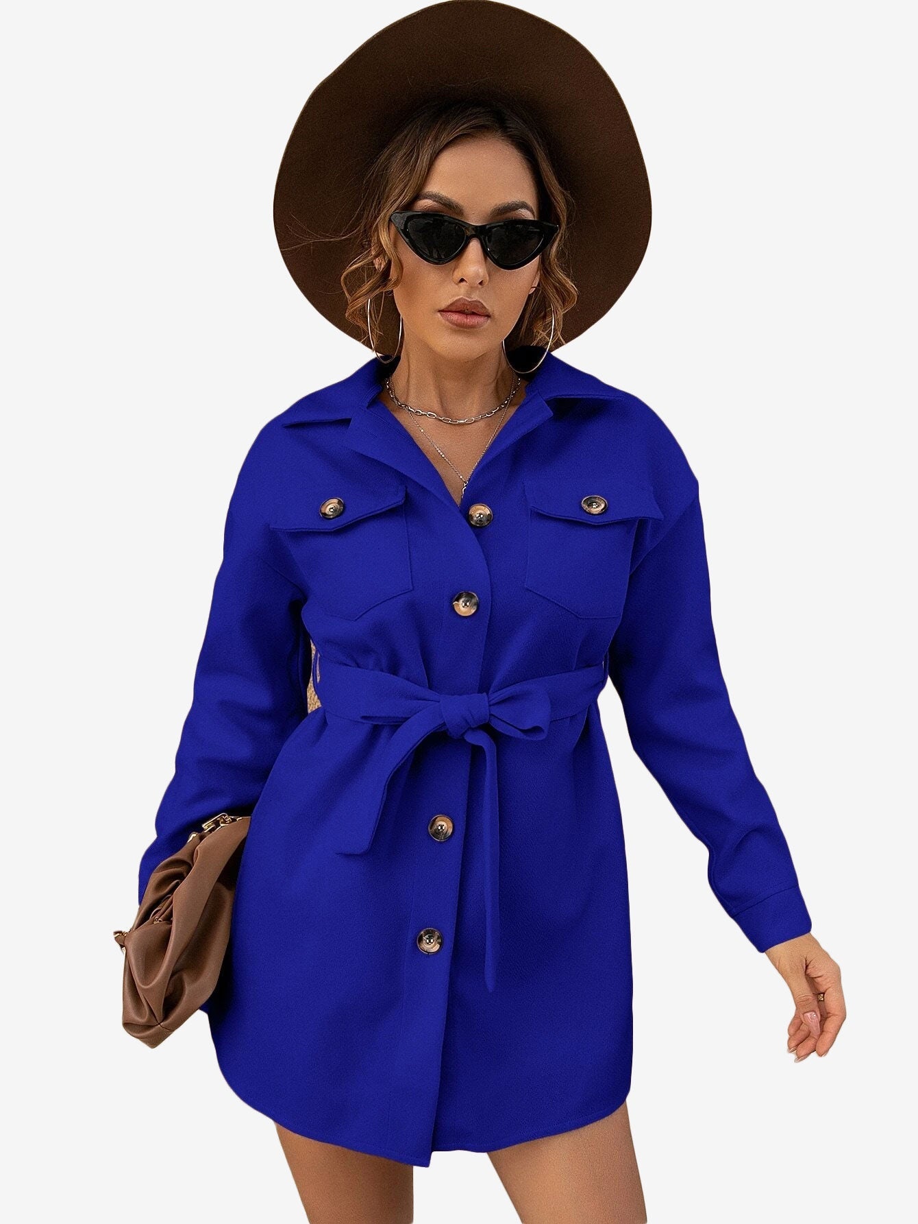 Drop Shoulder Flap Pocket Belted Overcoat