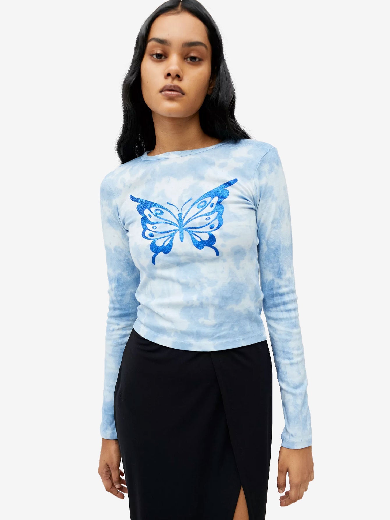 Glitter Butterfly Tie-Dye Long Sleeve Tee