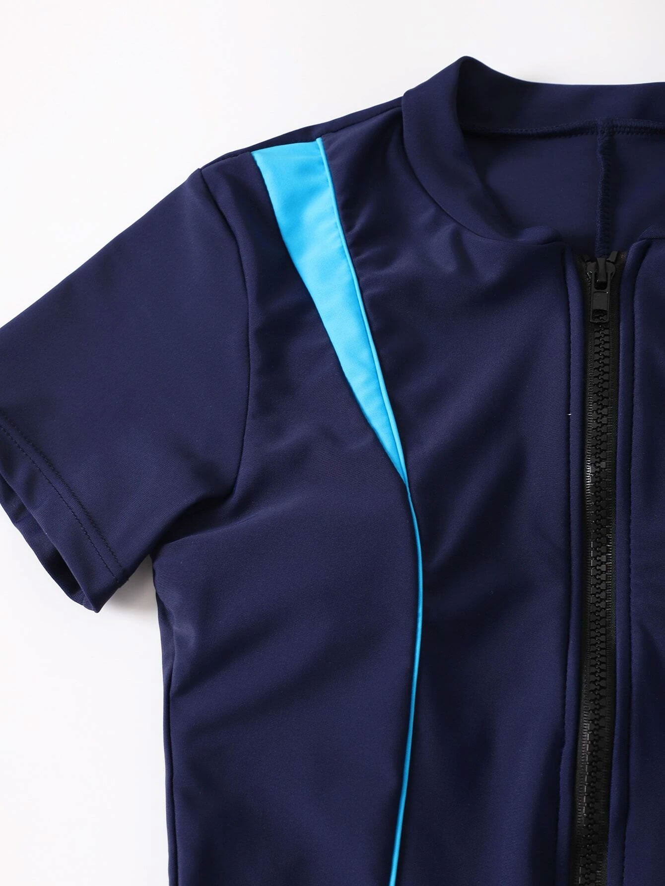 Contrast Binding Zipper Front One Piece Swimsuit