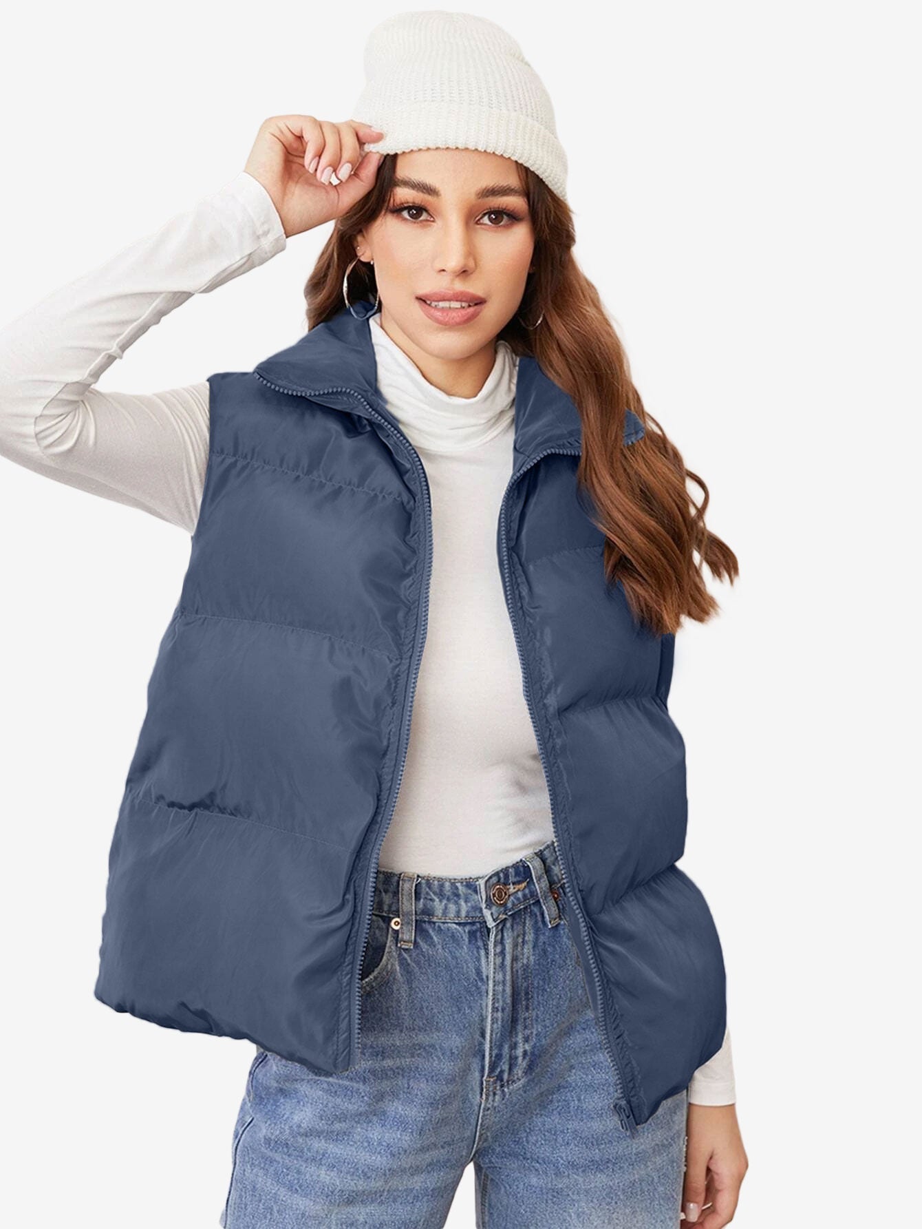 Cozy Zip Up Solid Vest Winter Coat