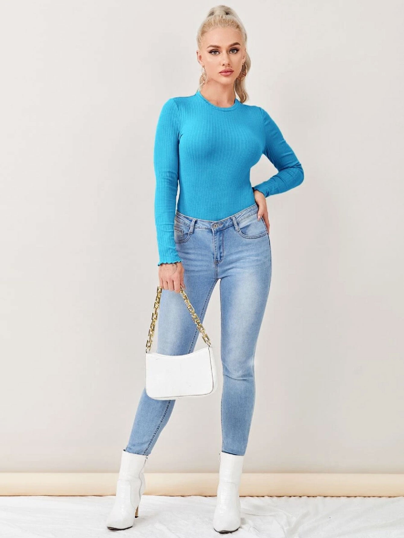 Fascinated Solid Rib-knit Bodysuit