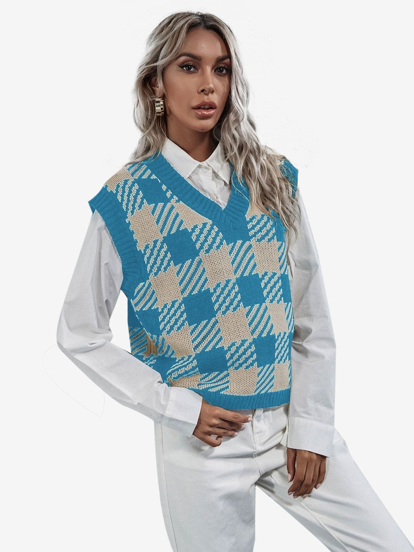 Cute V-neck Gingham Sweater Vest