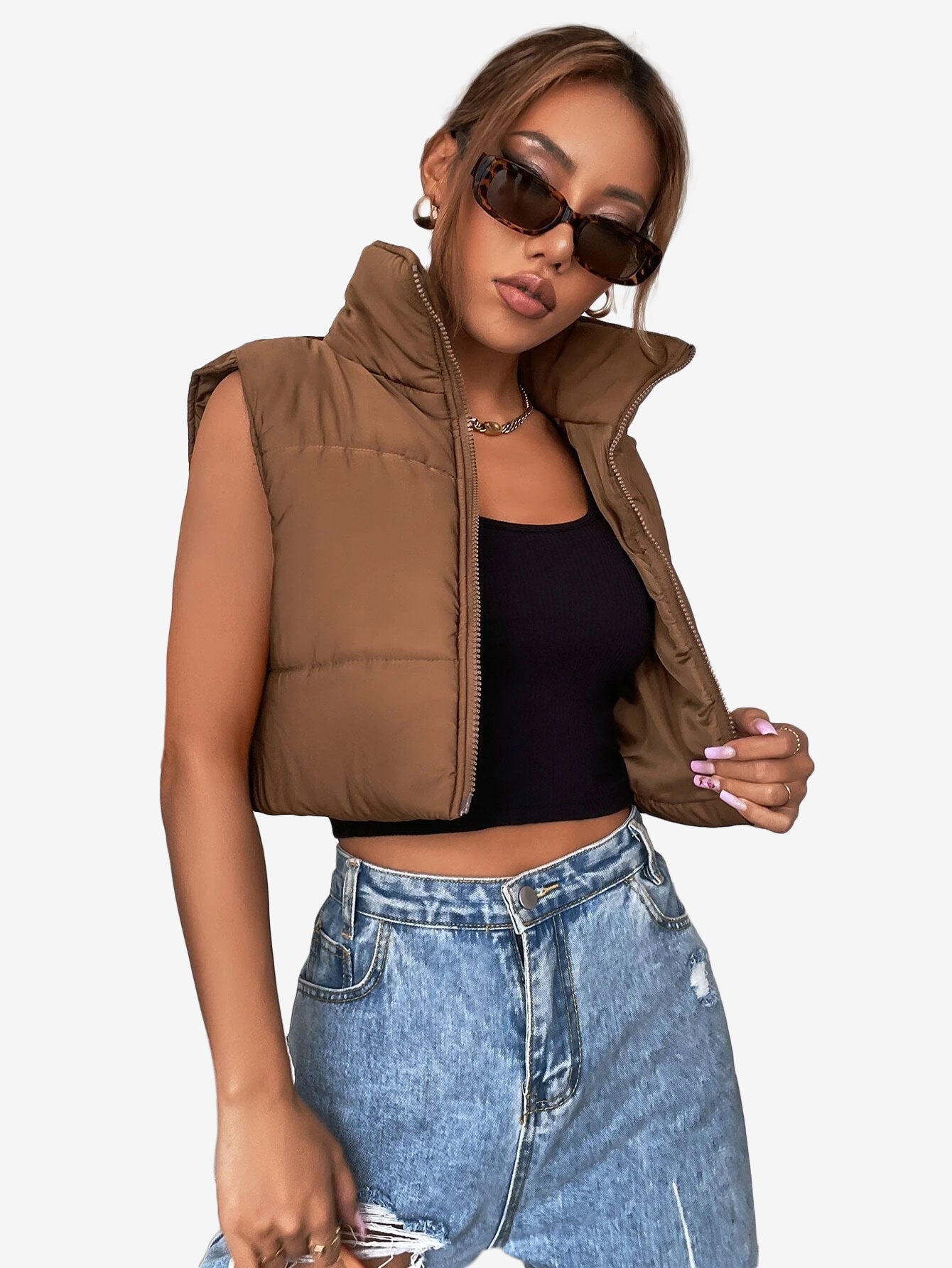 Crop Sleeveless Puffer Coat