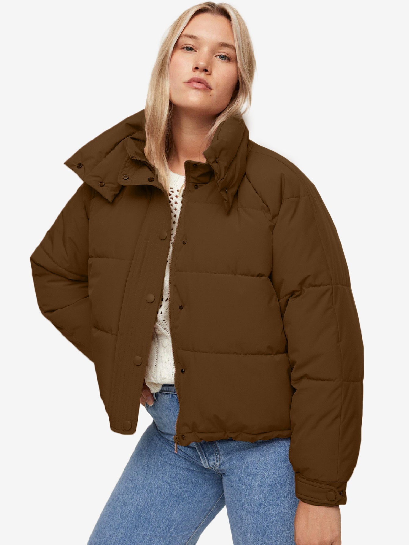 Buttoned Solid Zip Up Quilted Jacket