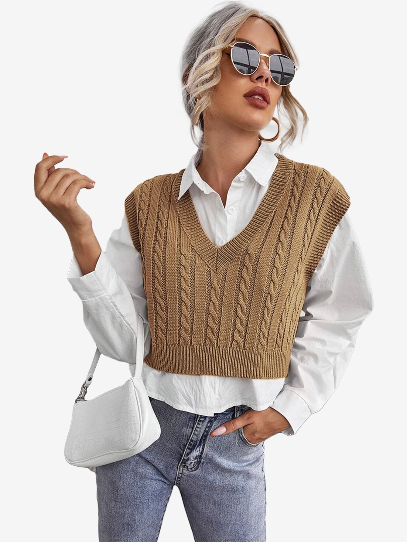 Cable Knit V-neck Sweater Vest