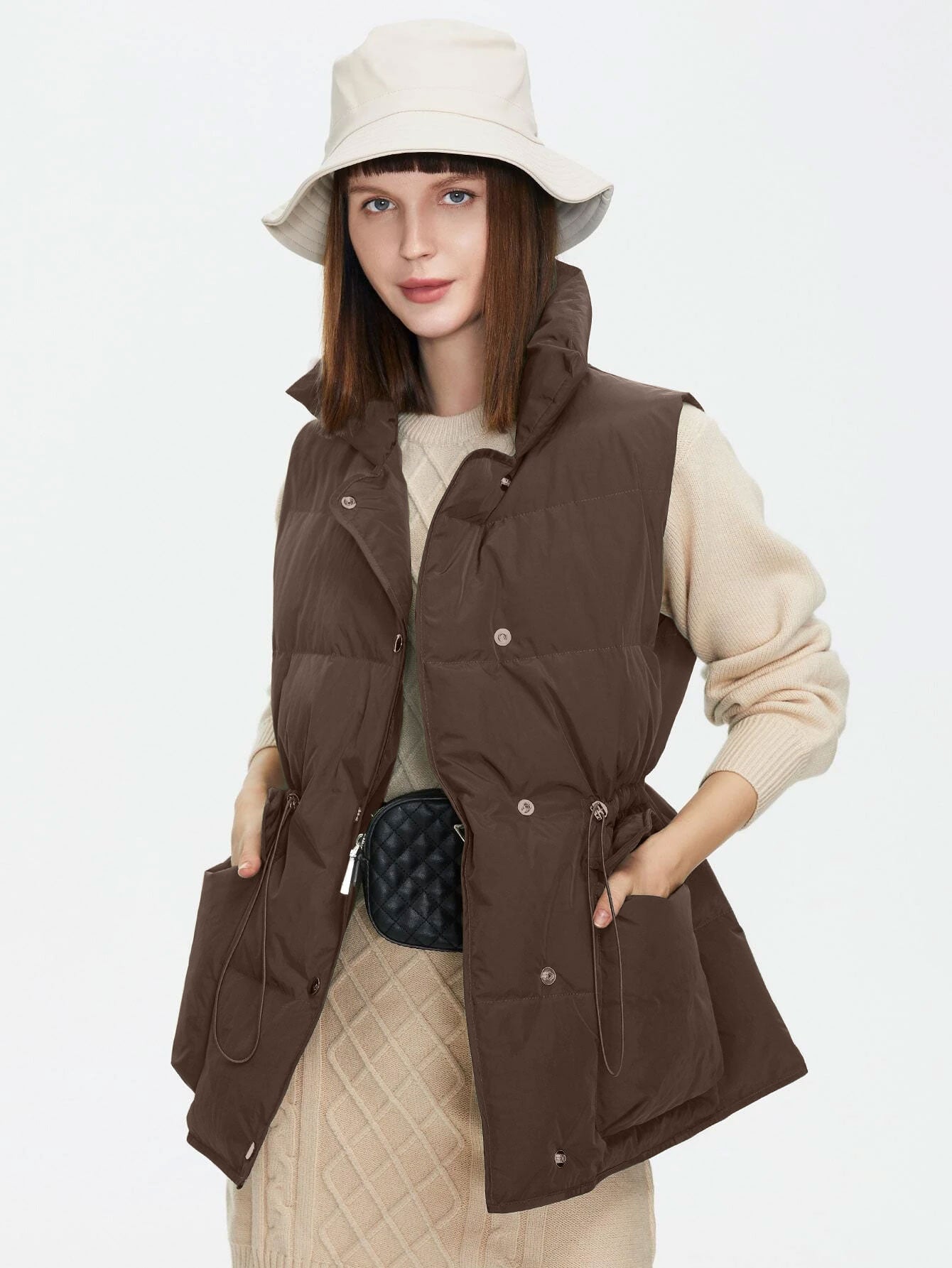 Drawstring Waist Vest Winter Coat