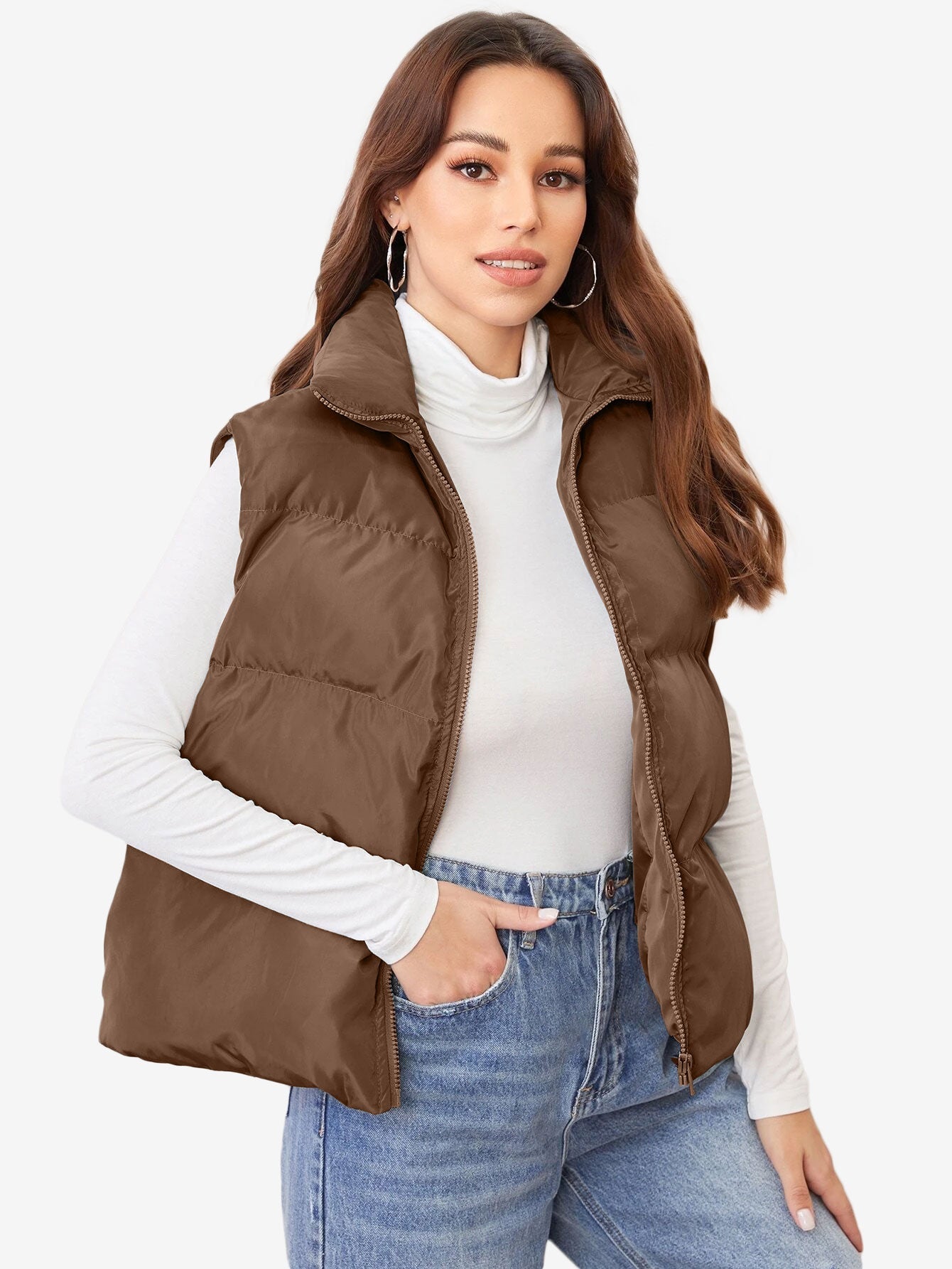 Cozy Zip Up Solid Vest Winter Coat