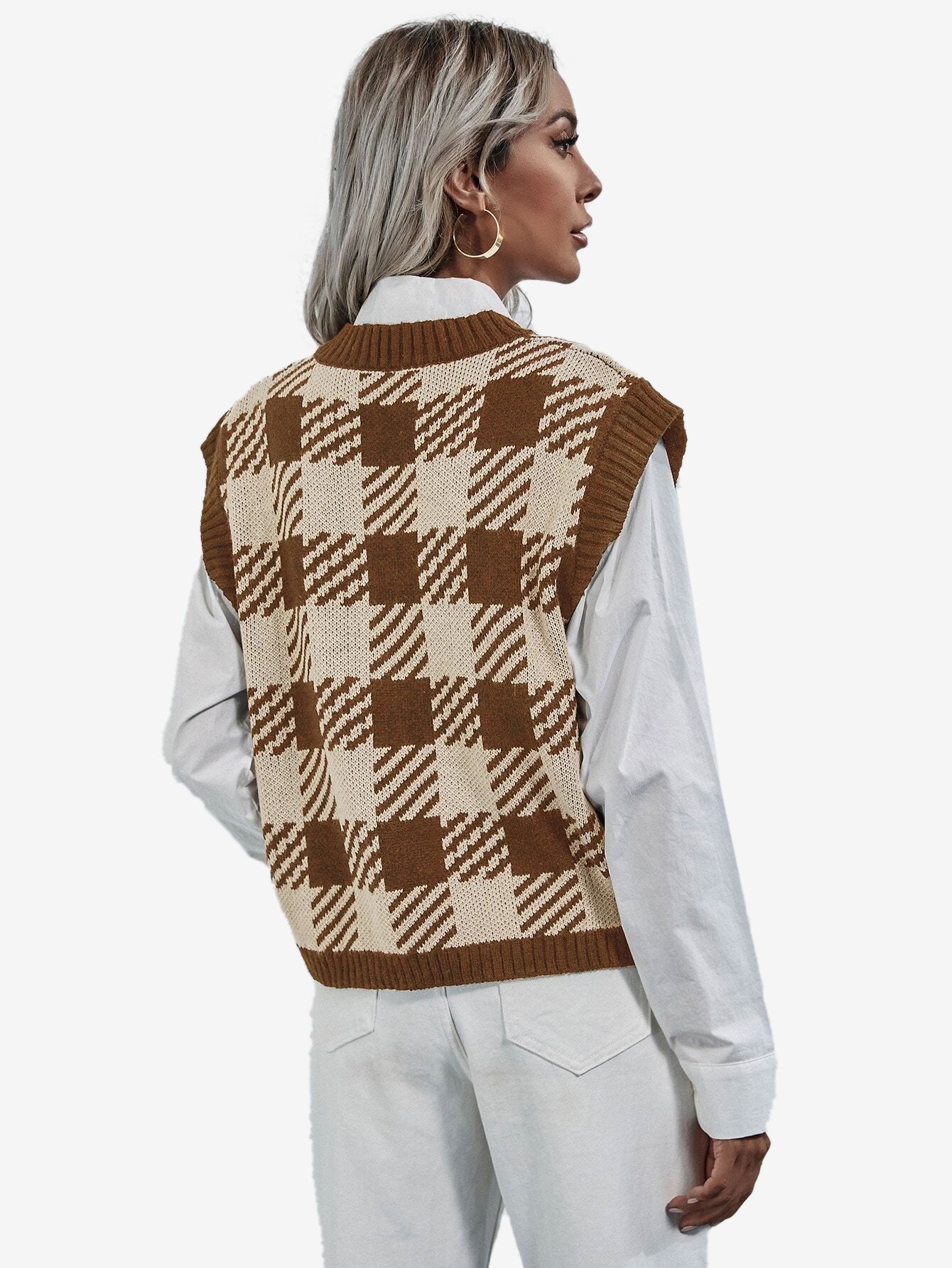 Cute V-neck Gingham Sweater Vest